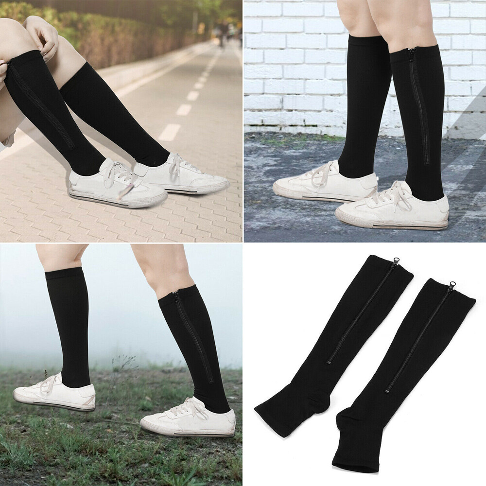 Zipper Open Toe Compression Socks 20-30mmHg Varicose Vein Arch Support Stocking