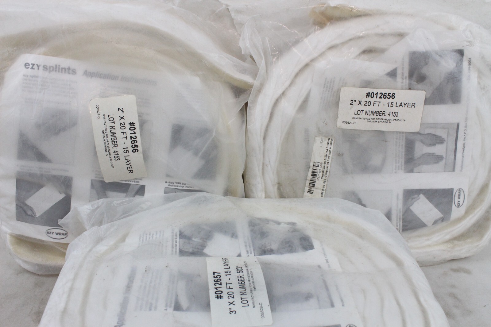 3 NEW Medline EZY Wrap Splints Large Rolls Gauze Bandage Dressing 60′ Total