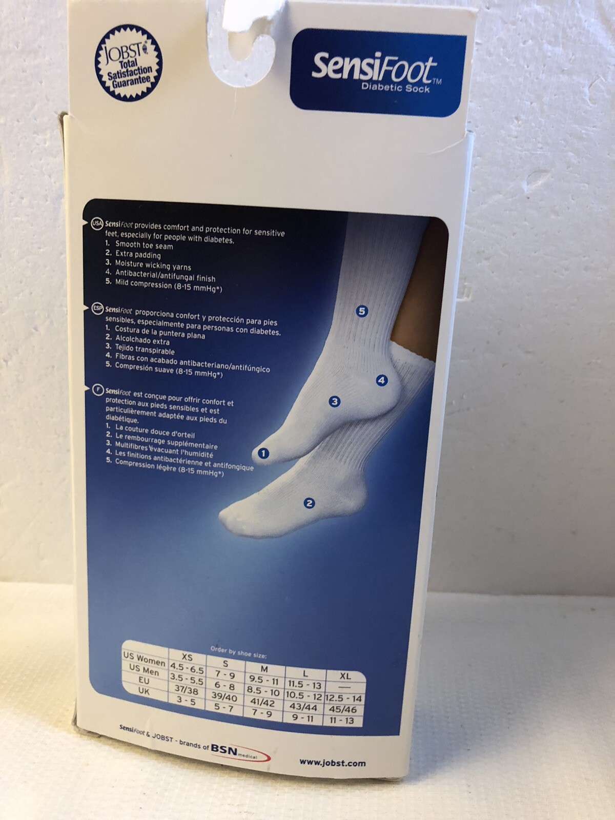 SENSIFOOT DIABETIC SOCK White size SMALL crew 7 9 Woman Men 6 8 Jobst 110836 NEW