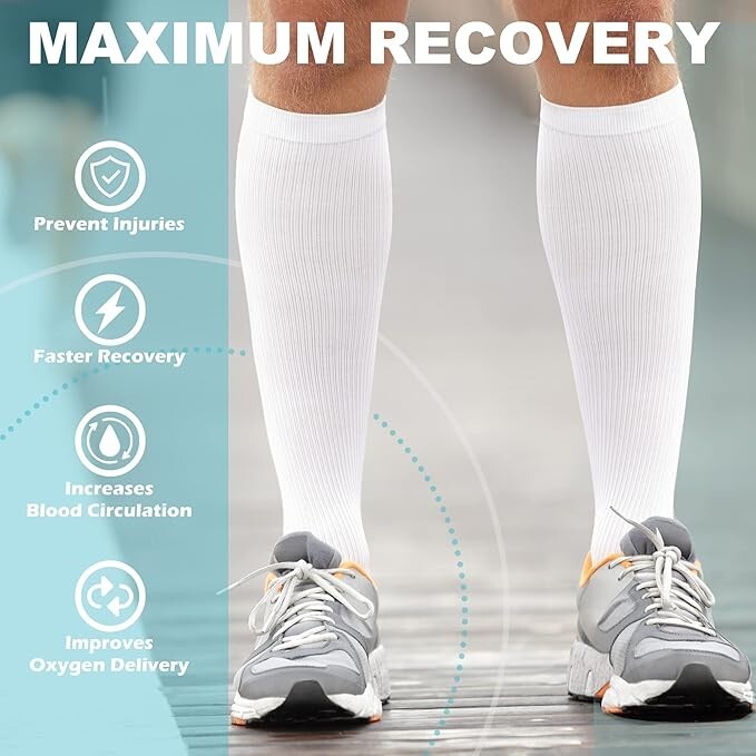 3 Pairs Medical Compression Socks for Women and Men 20-30 mmHg Knee High Socks