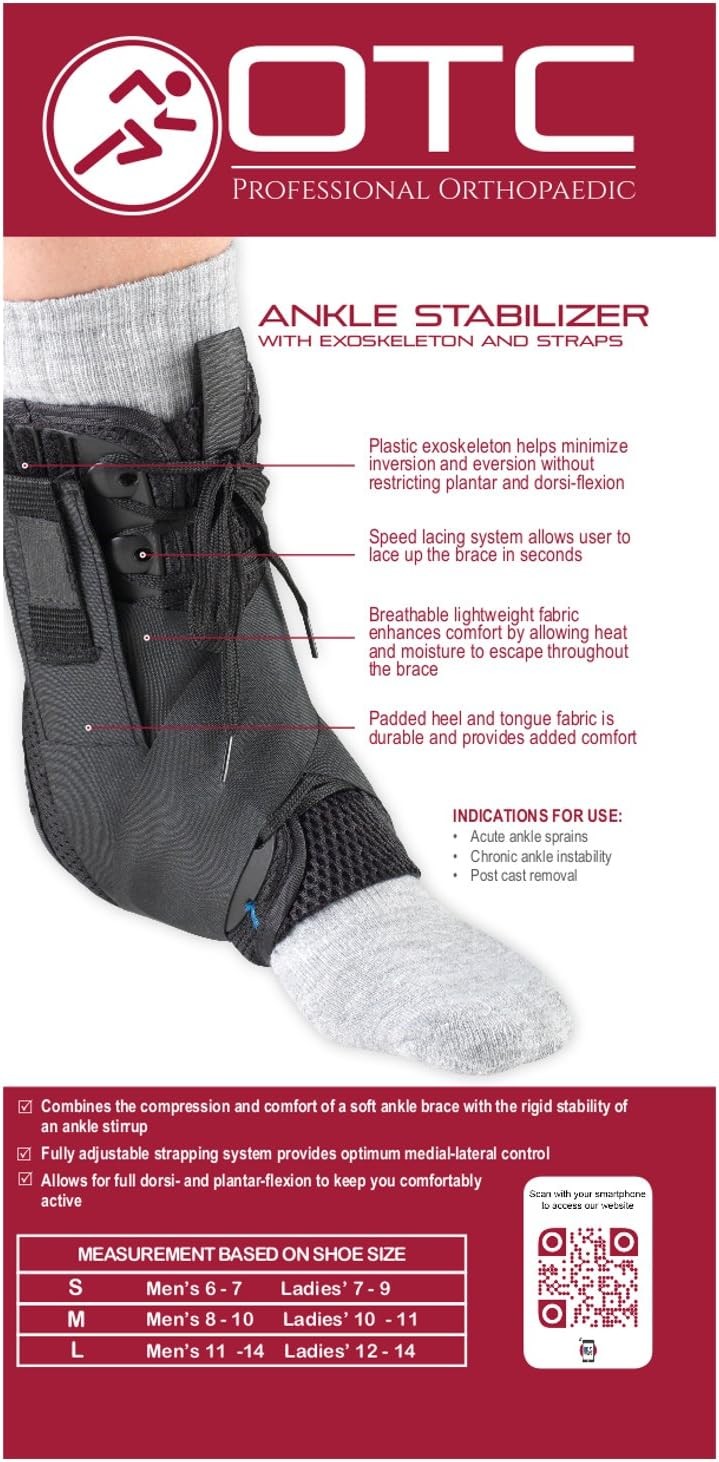 OTC Ankle Stabilizer, Exoskeleton Support, Heel Locking Straps, Small
