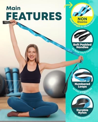 Non-Elastic Stretching Strap with Loops – Yoga & Physical Therapy Band for Flexi