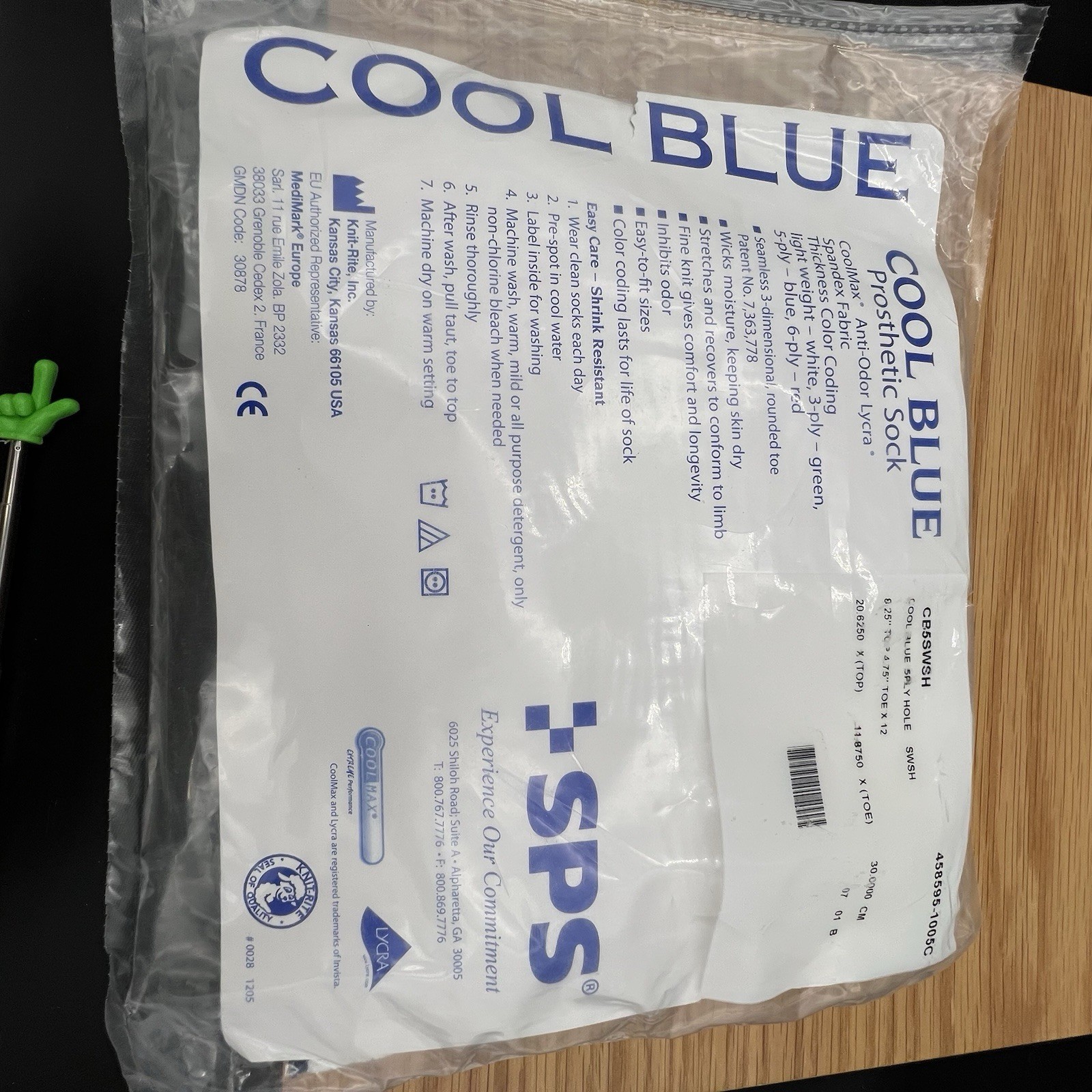 New Cool Blue Prosthetic Sock CB5SWSH 5-Ply Sewn Hole Wide Short 30cm