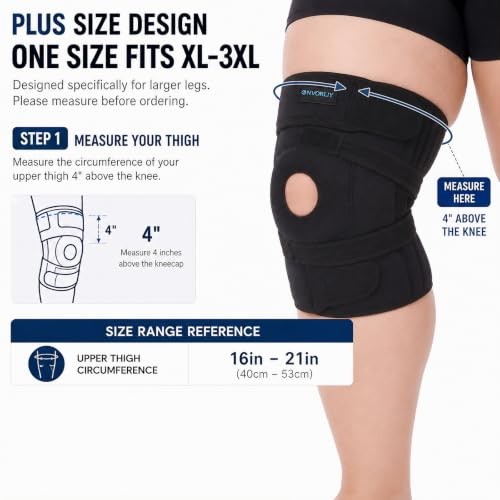 Knee Brace for Plus Size Men & Women (XL/2XL/3XL) – Extended Adjustable