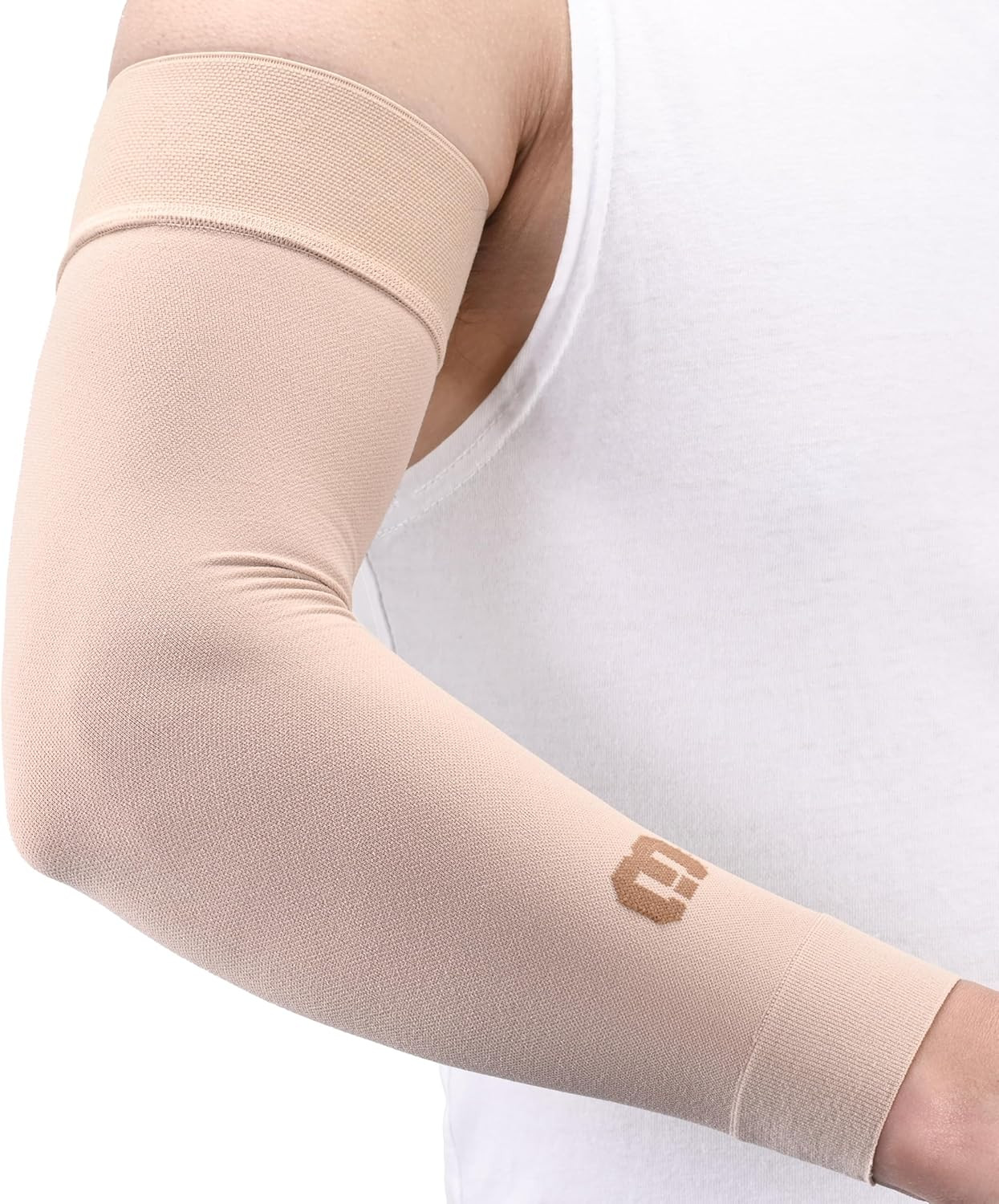 Single Beige XXL,ymphedema Compression Arm Sleeve for Women Men, Opaque, 15-20 M