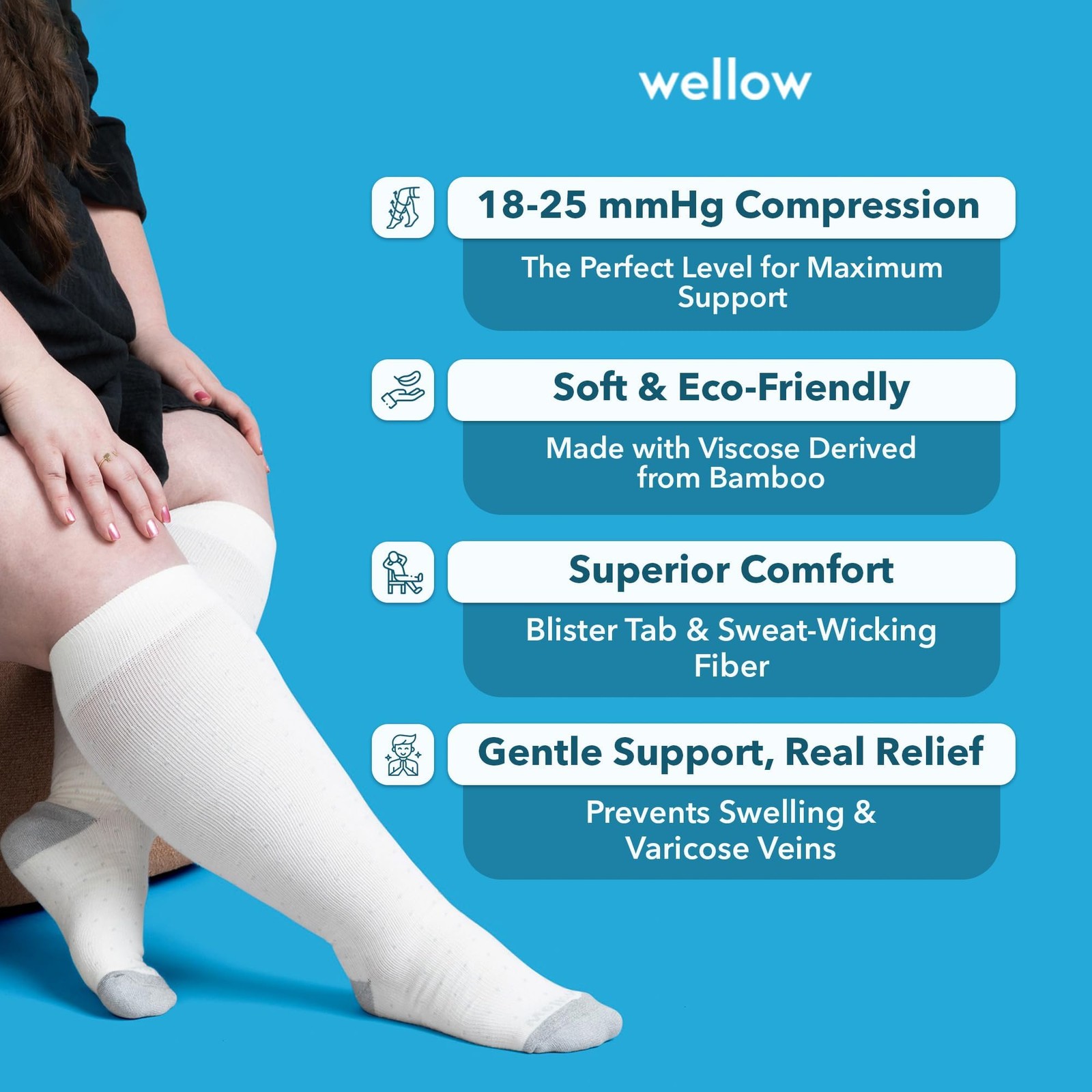 1 Pair Wide Calf Compression Socks Knee High Support 18-25 mmHg Viscose