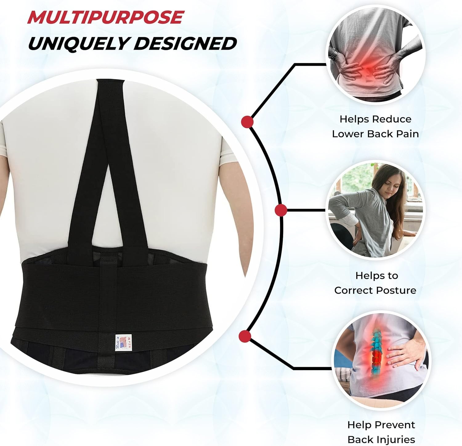 Adjustable 8″ Back Support Brace – Industrial Design for Lumbago & Heavy Lifting