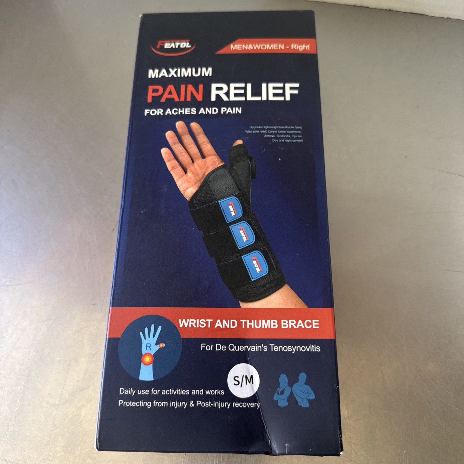 FEATOL Wrist and Thumb Brace Right Hand S/M Splint Carpal Tunnel Relief NEW OB