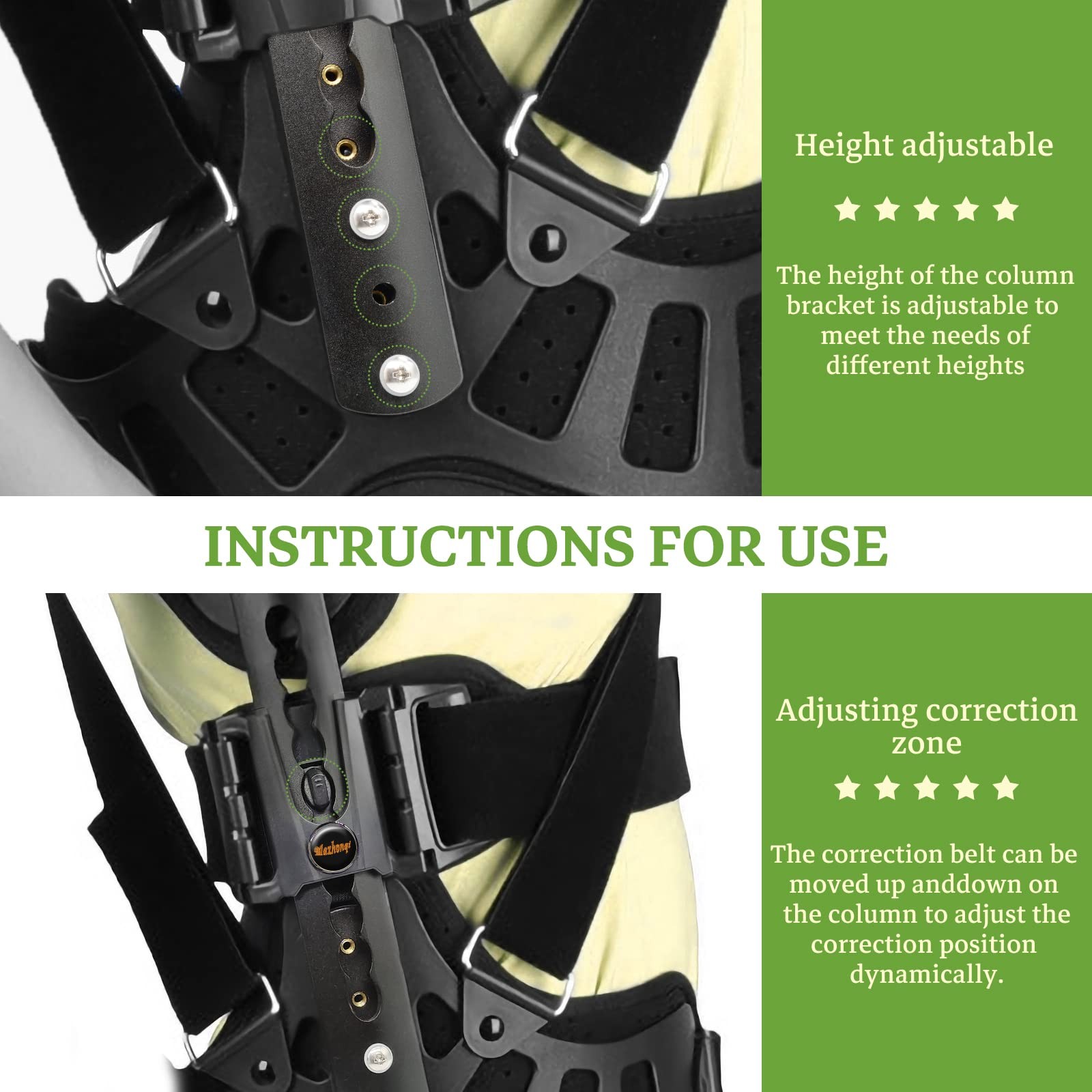 ZHUNPOCT Adjustable Scoliosis Back Brace Cervical Support BO12