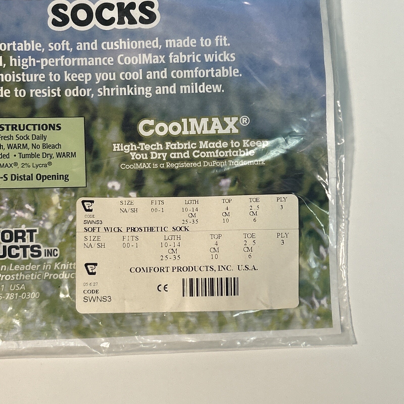 SoftWick Cool Max Prosthetic Sock, Size NA/SH, Ply 3