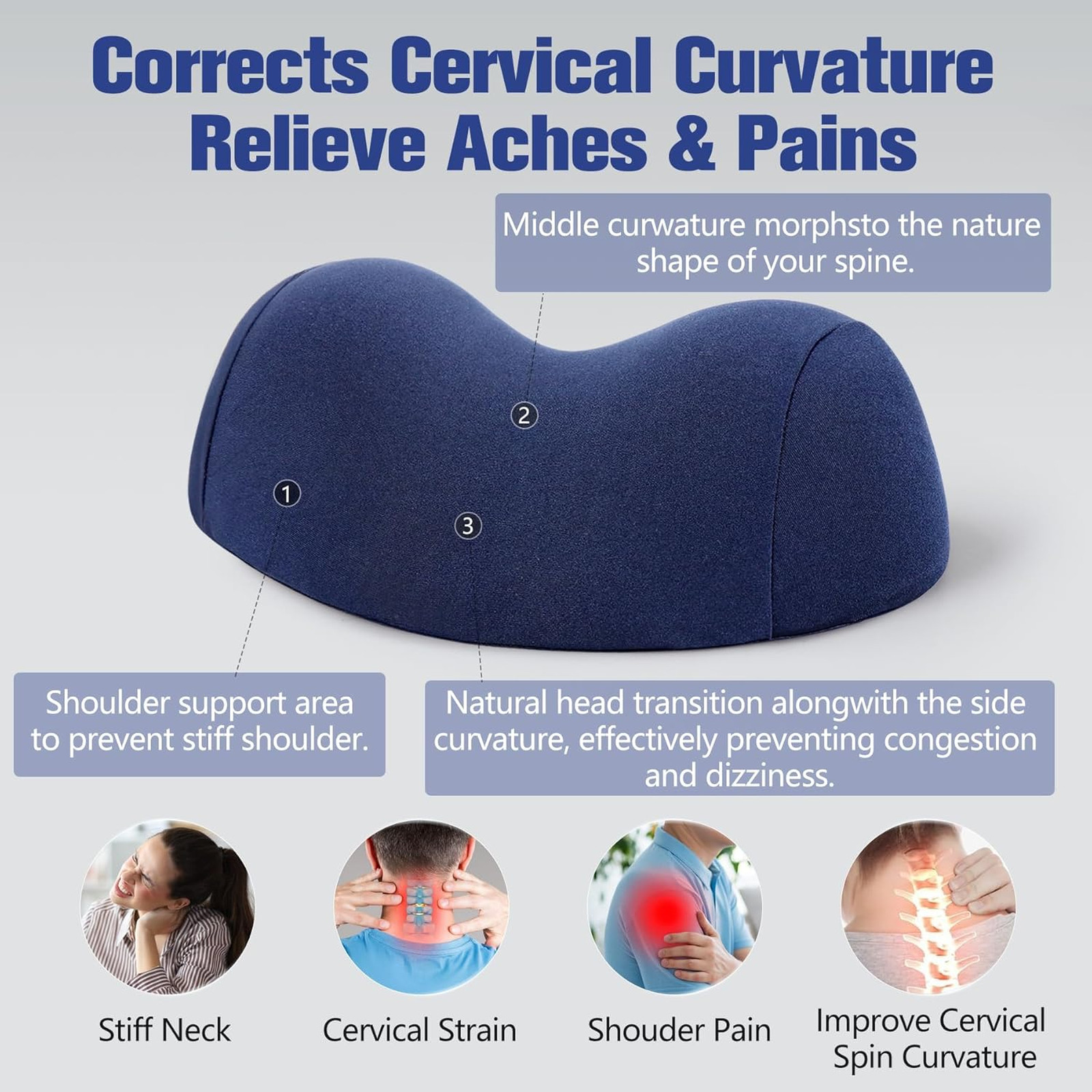 Small Cervical Traction Pillow, Neck Support Pillow, Memory Foam, Ergonomic