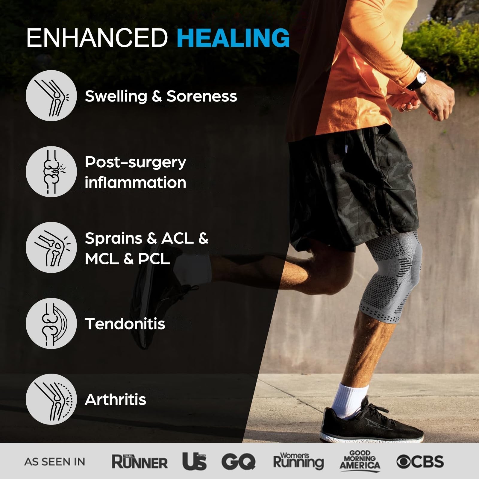 Knee Brace for Pain Relief, Medical Support with Patella Pad & Stabilizers, Comp