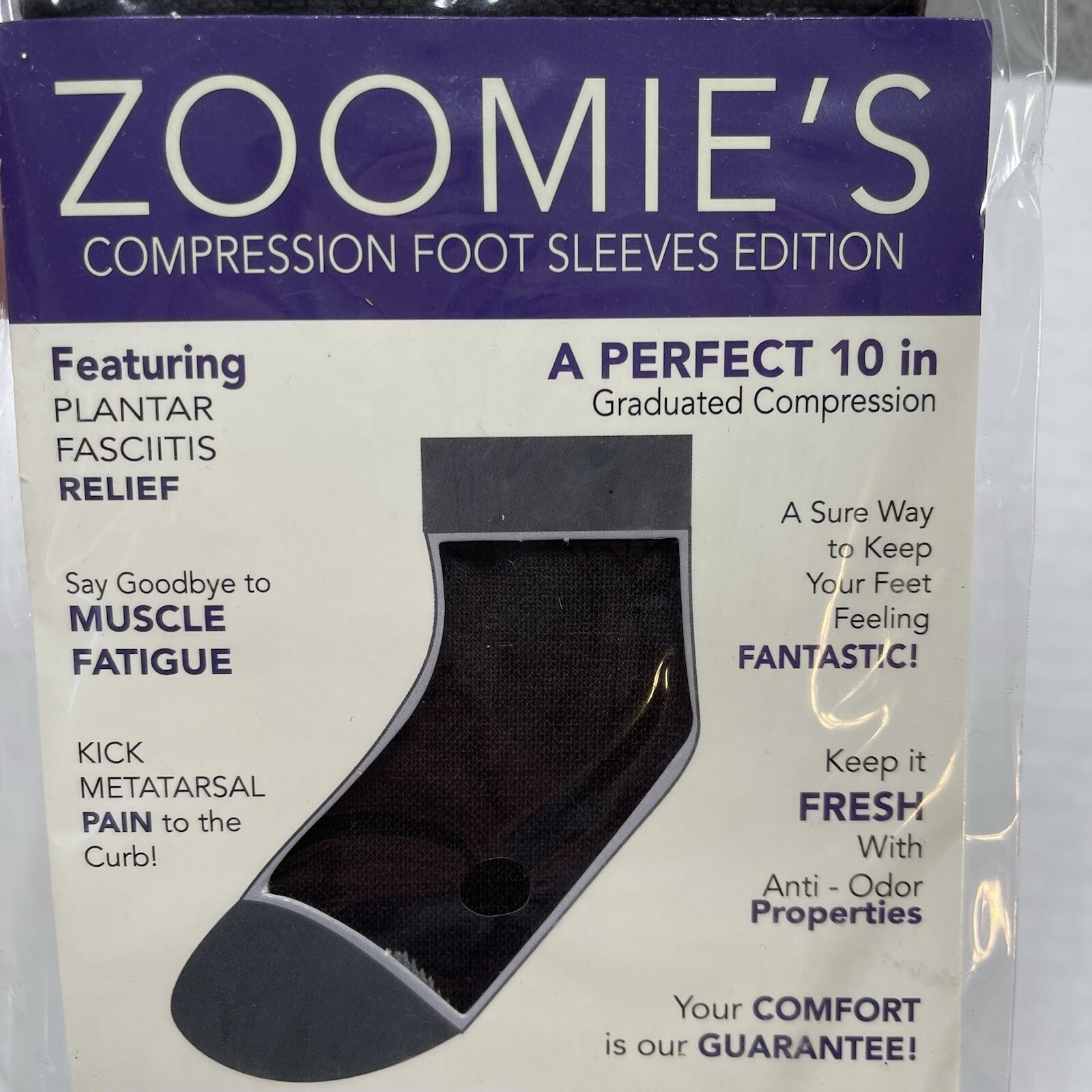 Zoomies Compression Foot Sleeve Black Medium Plantar Fasciitis Pain Relief