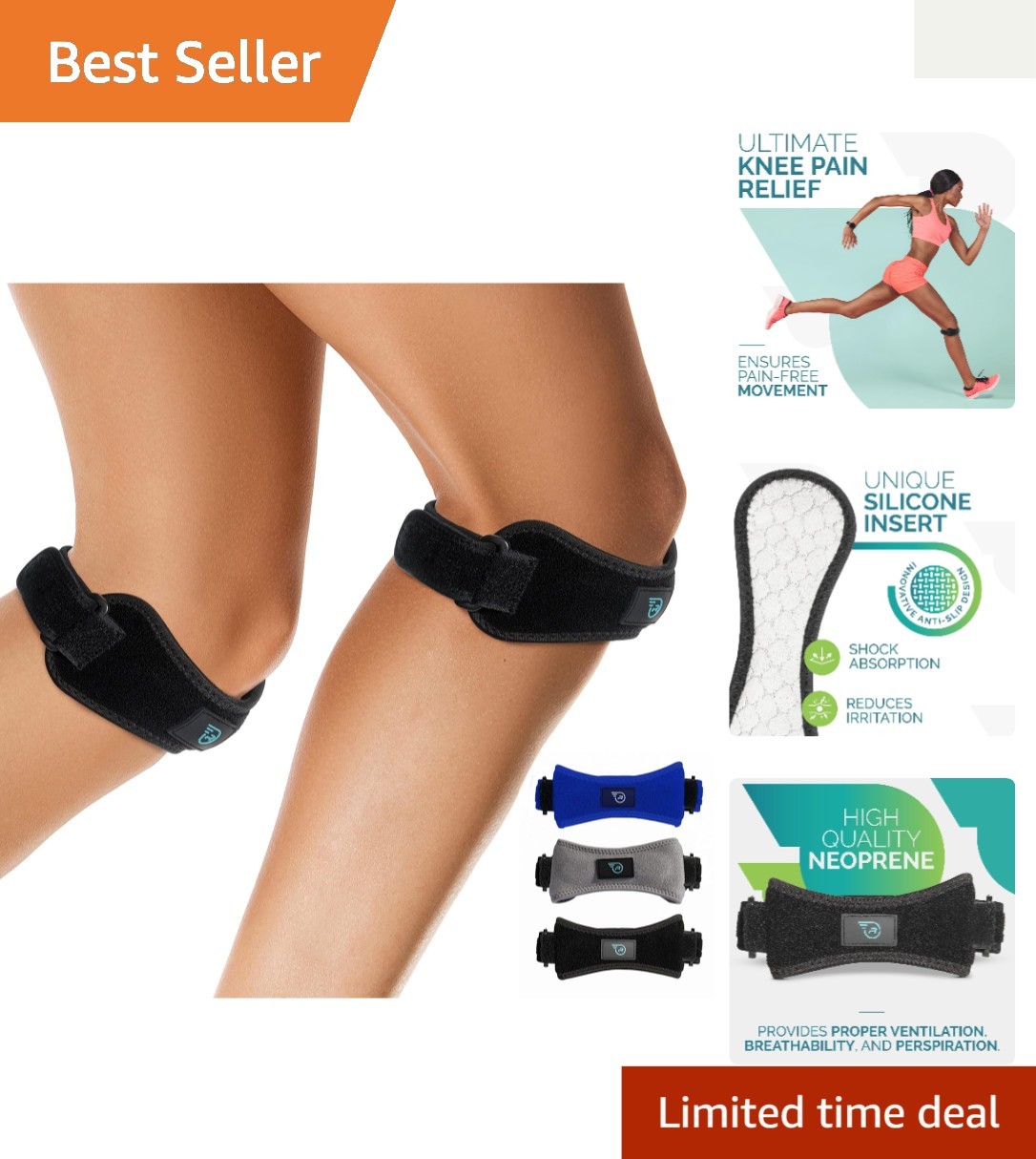 Lightweight Anti-Slip Black Knee Brace Support for Running & Basketball (2 Pack)
