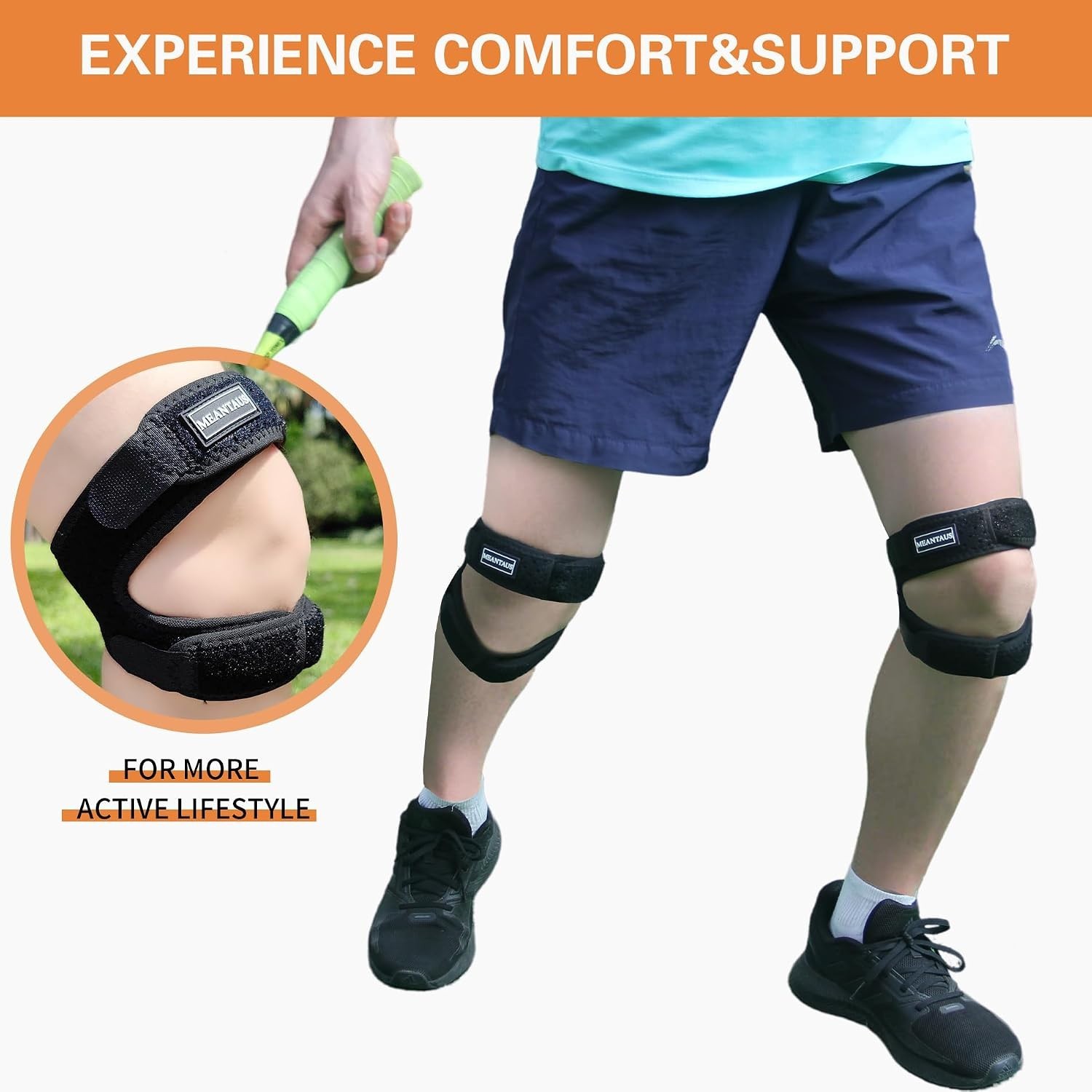 Dual Patella Knee Strap 2-Pack Adjustable Open Patella Brace Black Size L