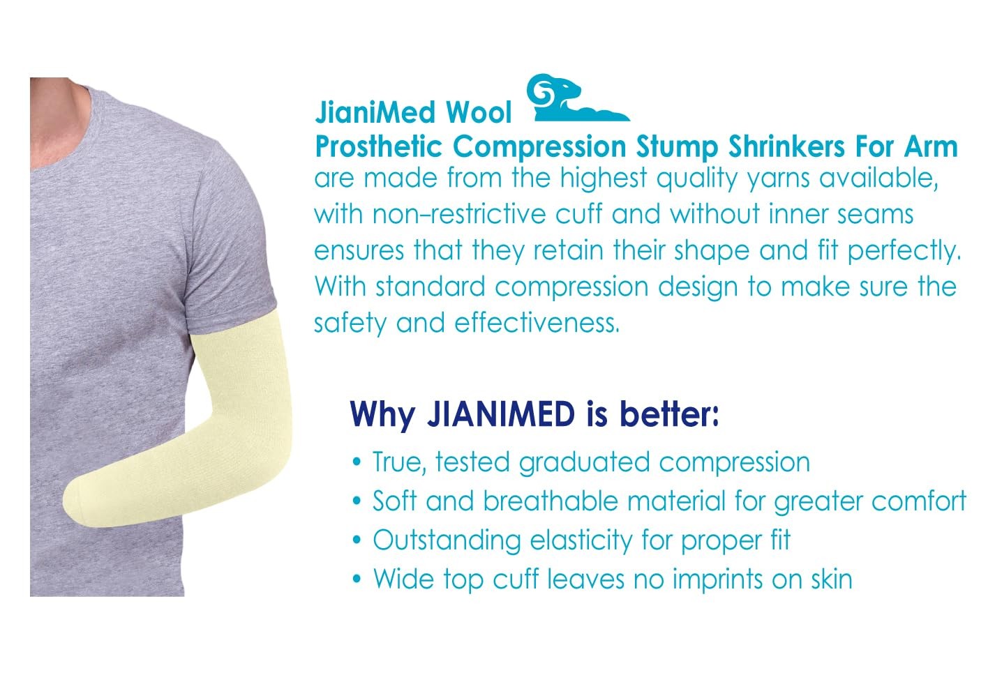 Wool Prosthetic Stump Shrinkers for Arm–Below Elbow -Long, Compression, Warmt…