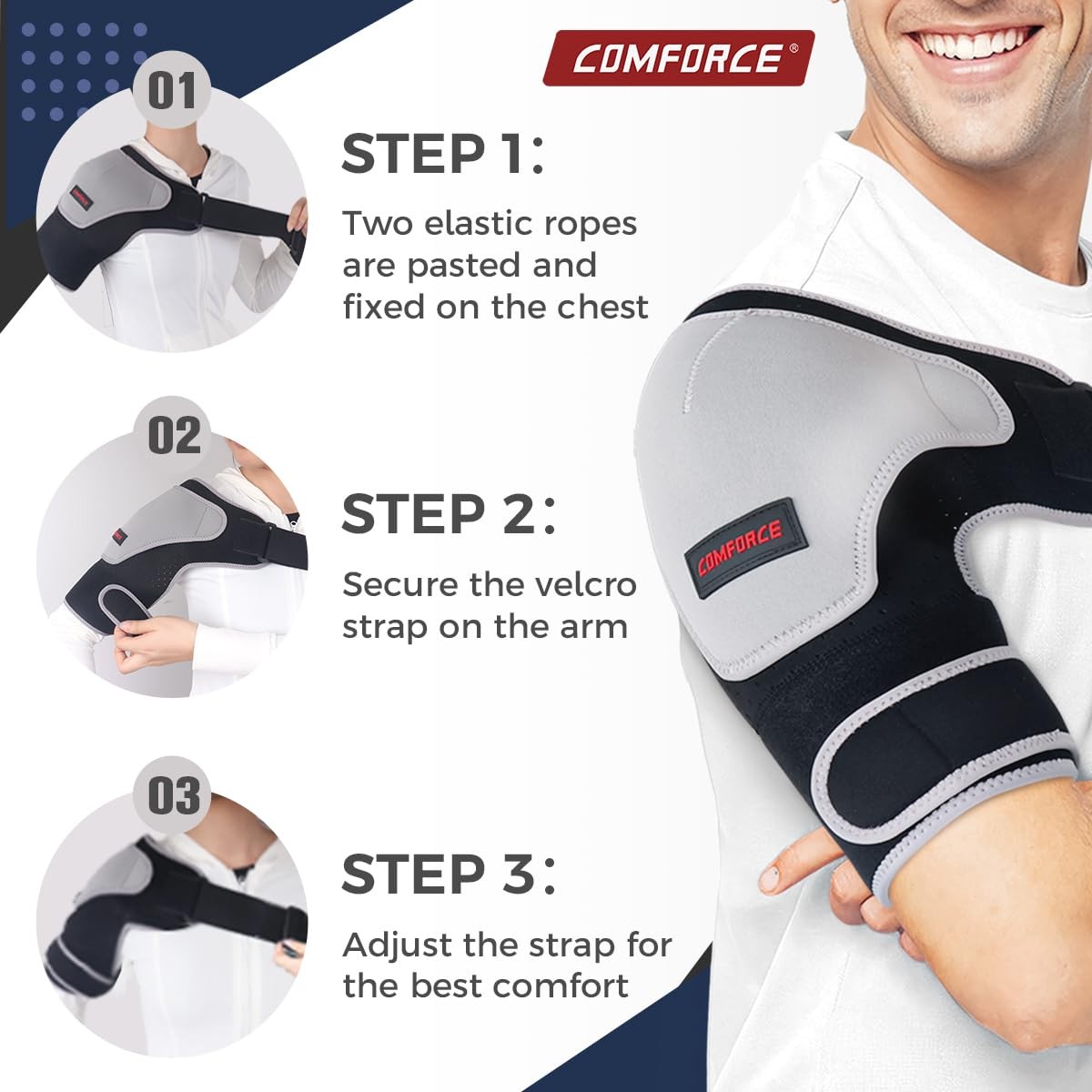 Copper Compression Shoulder Brace, Rotator Cuff Support Brace for AC Gray