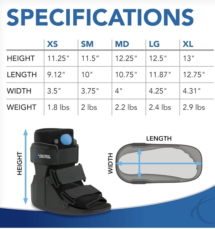 United Ortho Fracture Boot Adult Small New Left/Right FootM’s 5-7.5/W’s 6.5-8.5