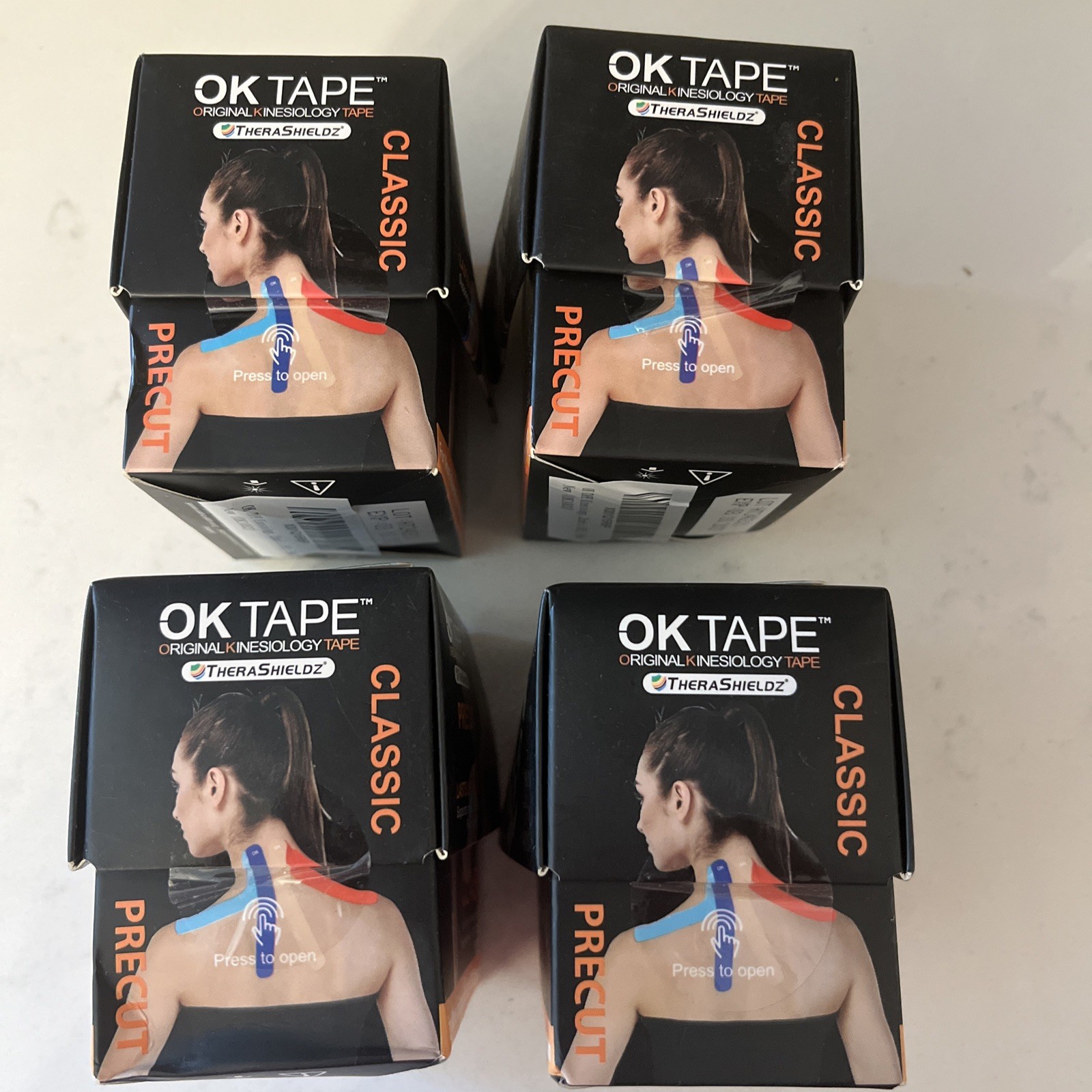 4 ct OK Kinesiology Tape 10” Precut Strips Classic 2 Pink & 2 Black 2”x16.4’ B78