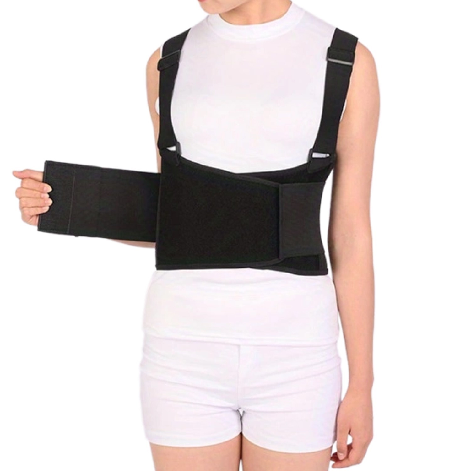Working Lumbar Lower Back Brace Support Belt with Adjustable Shoulder Straps Men