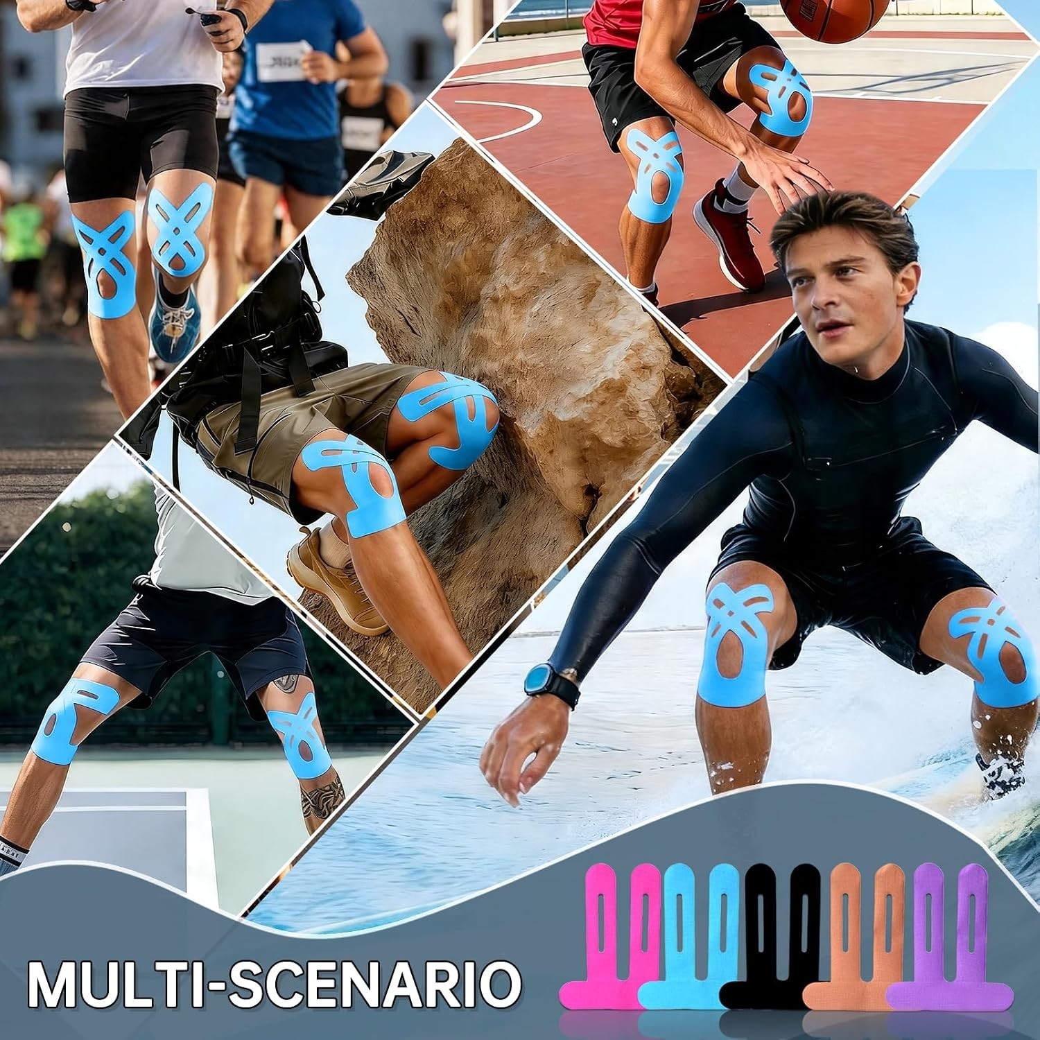 Precut Kinesiology Tape for Knees, 20 Pcs, Blue | Knee Support & Stability, K…
