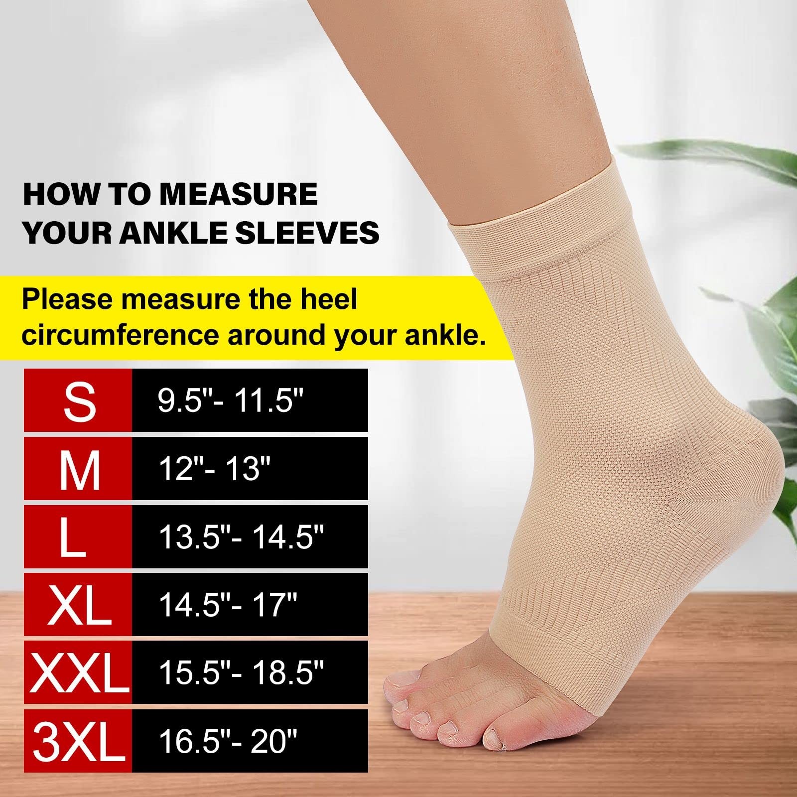 KEKING Ankle Brace Compression Support Sleeve for Women & Men XX-Large, Beige