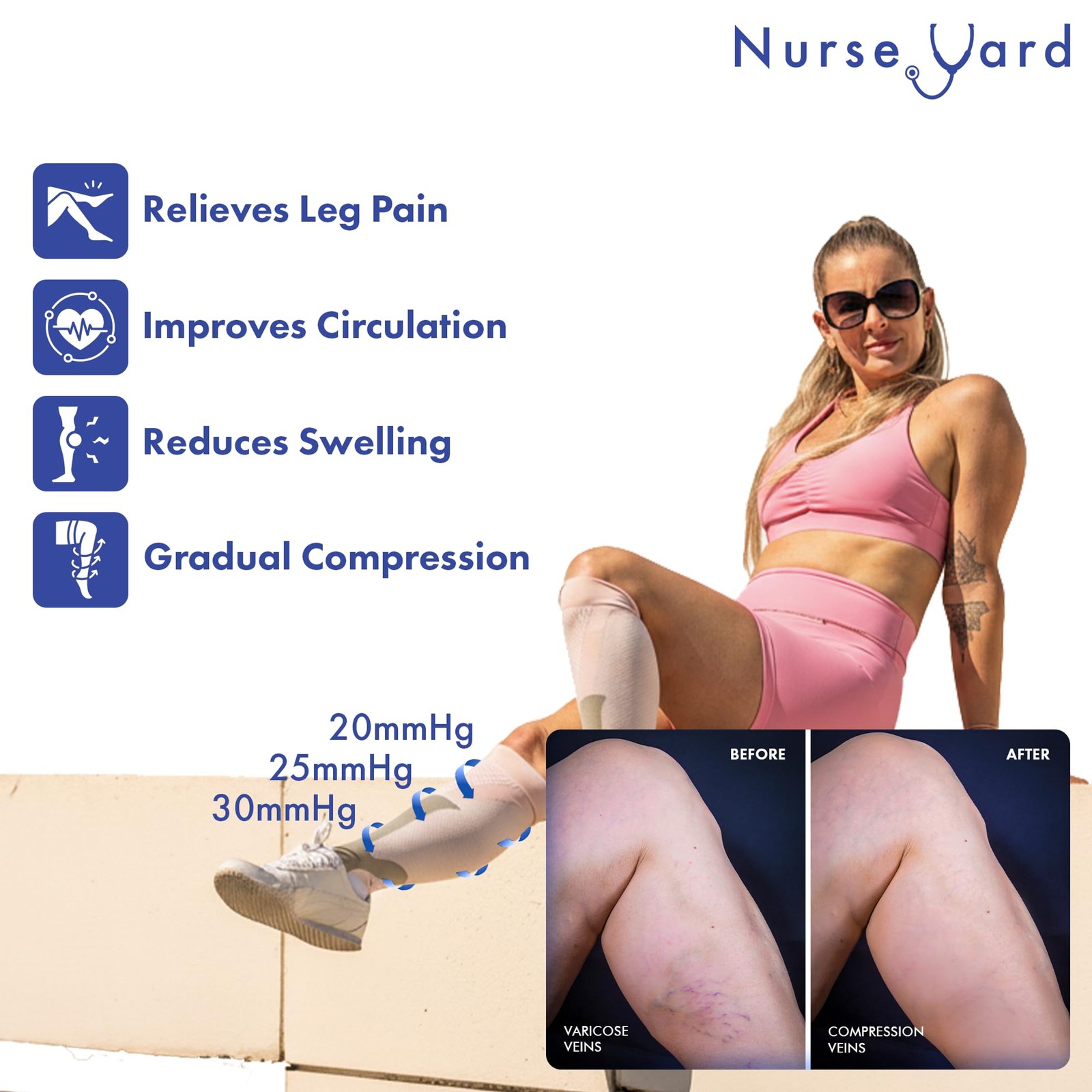 Nurse Yard Compression Socks for Nurses – Women & Men – 20-30mmHg Graduated