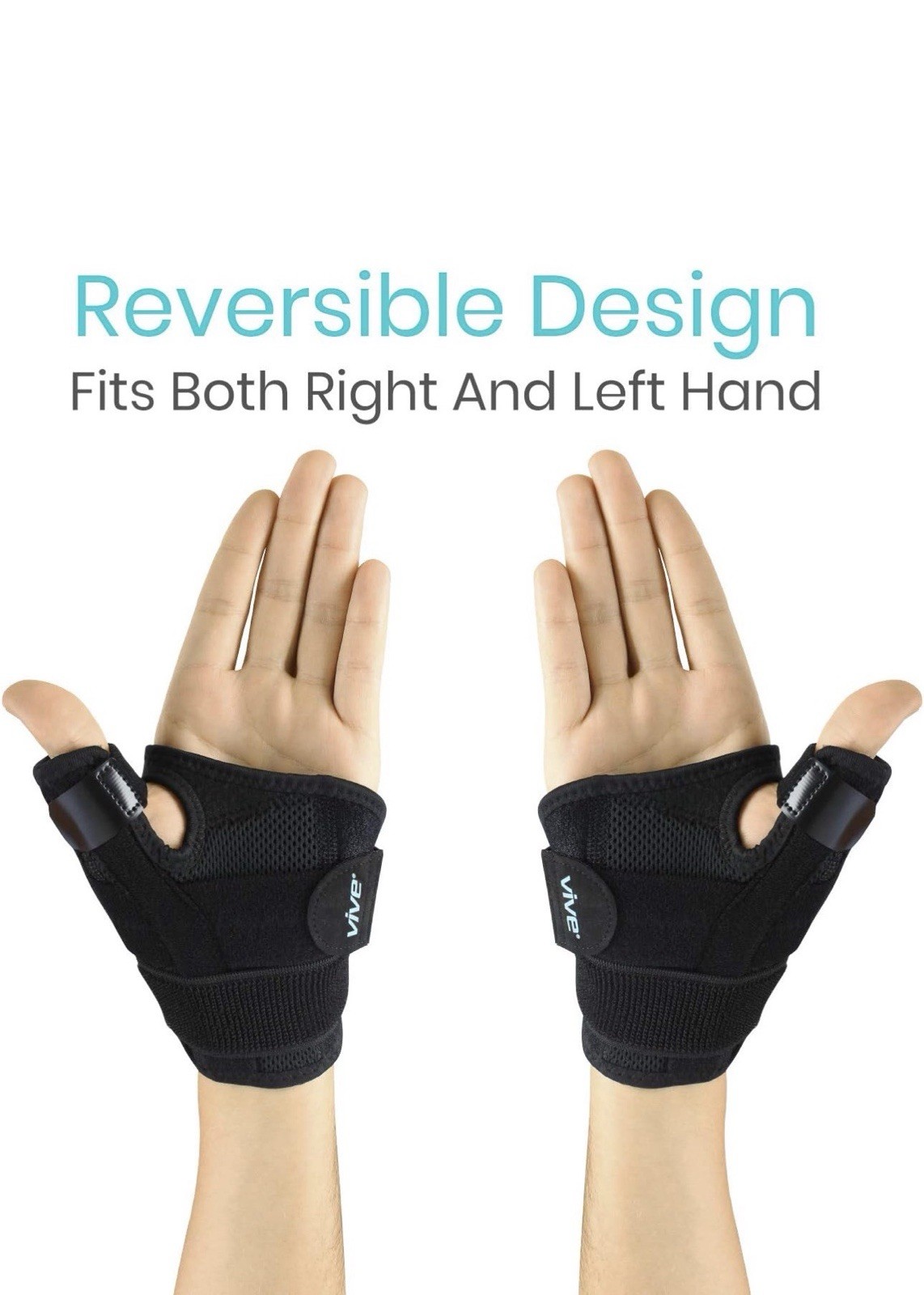Vive Thumb Brace Black Adjustable Removable Splints Fits Left and Right Hand