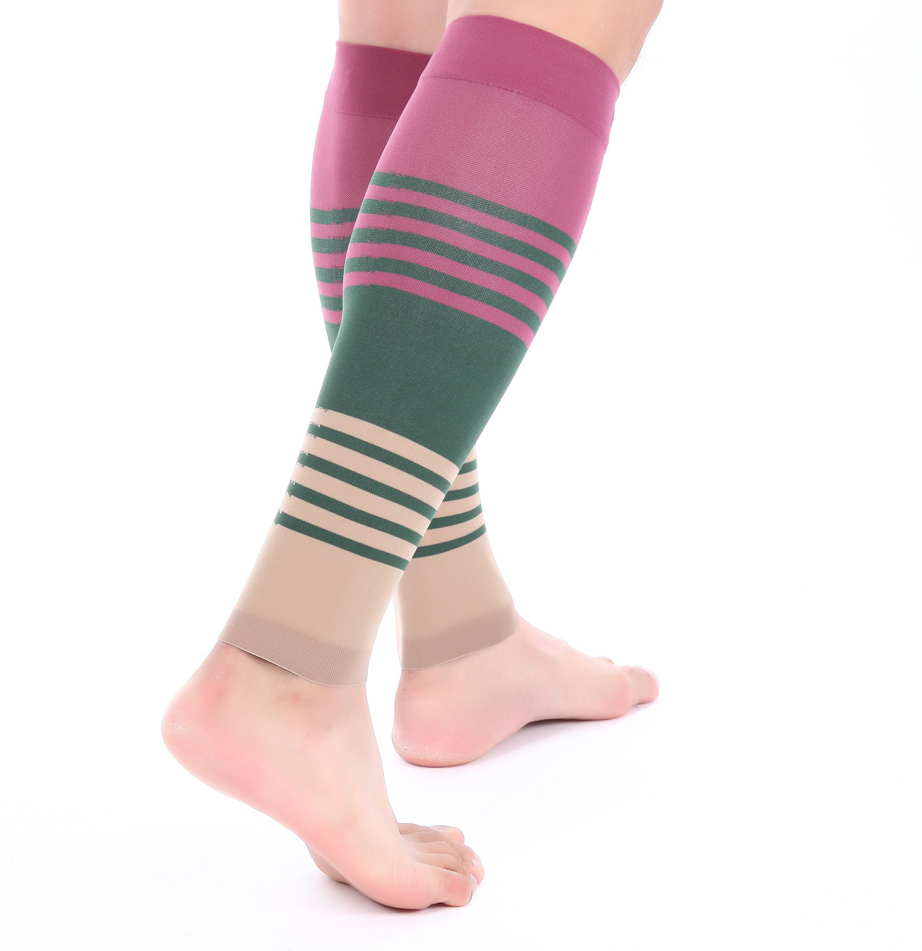 Doc Miller Calf Compression Sleeve 1 Pair 20-30mmHg Varicose Veins MARN/GRN/TAN