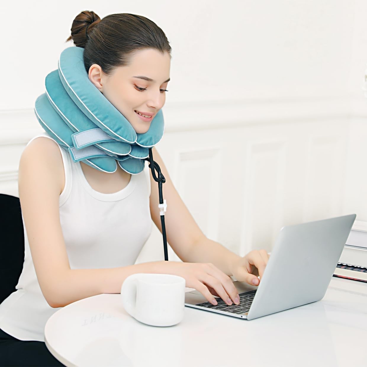 Dispositivo De Traccion Cervical Con Collarin Inflable De Felpa Azul Pro