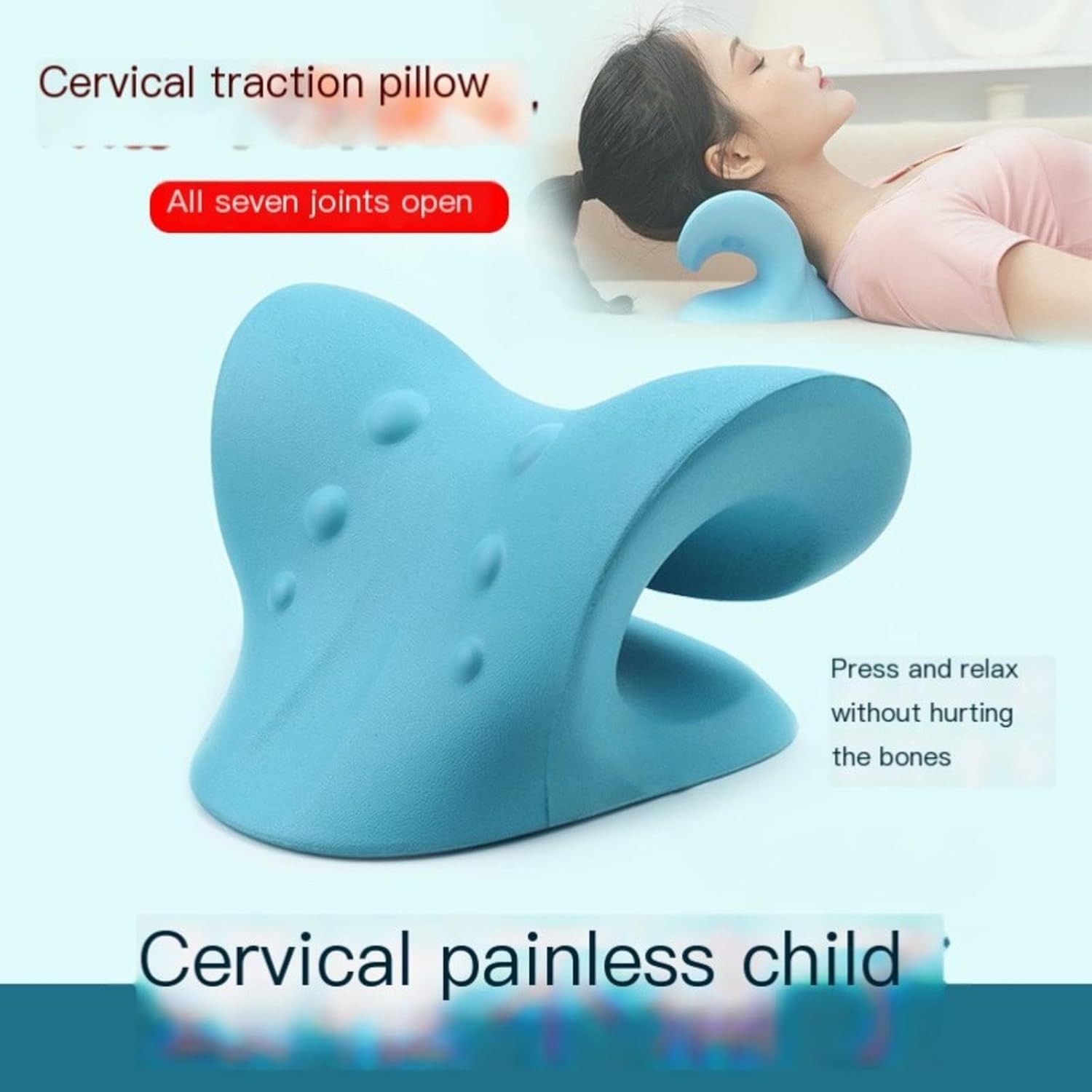 HqteK C- Type Cervical Vertebra Massage Pillow Cervical Brace Traction (Black)