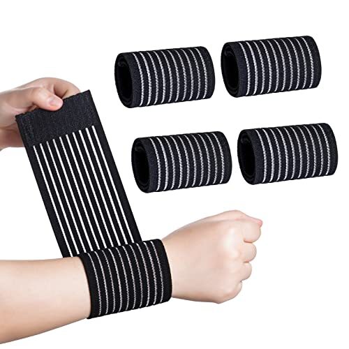 4 Pieces of Black Elastic Wrist Compression Bandage Adjustable Wrist Strap