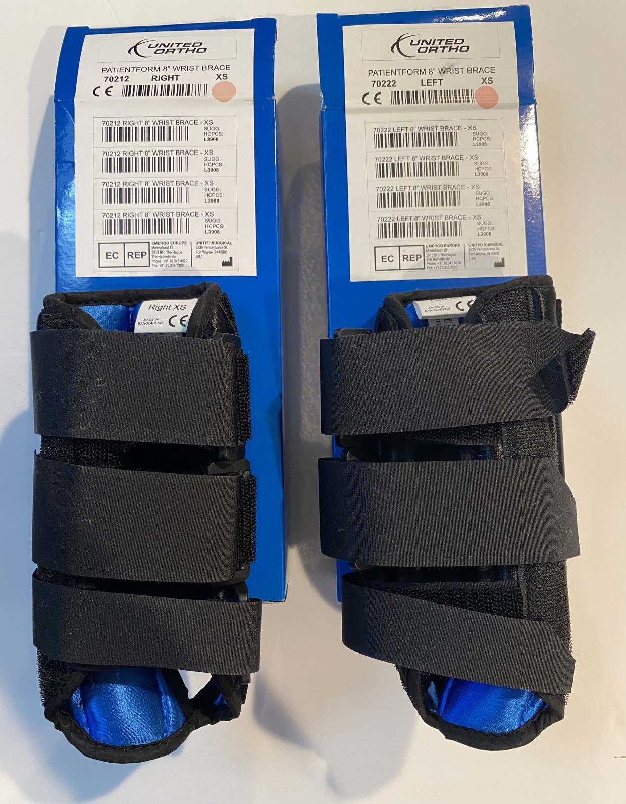 United Ortho Patientform 8” Wrist Braces- Right XS & Left XS carpal tunnel NEW