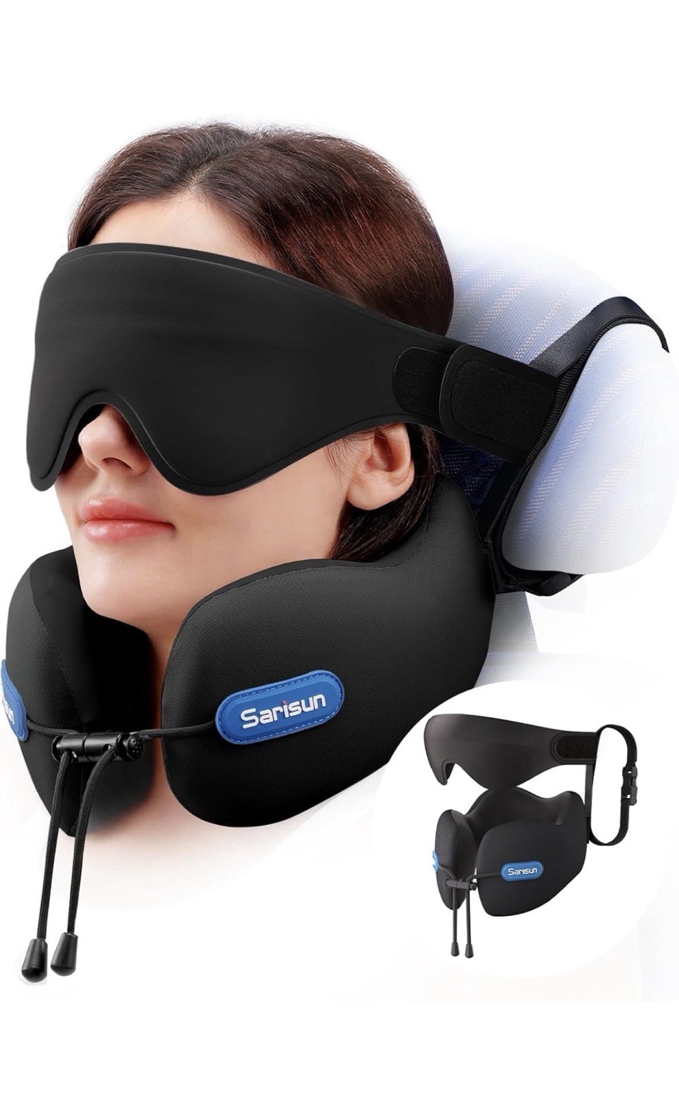 Memory Foam Travel Neck Pillow for Airplane Travel, Head and Chin Support, Ad…