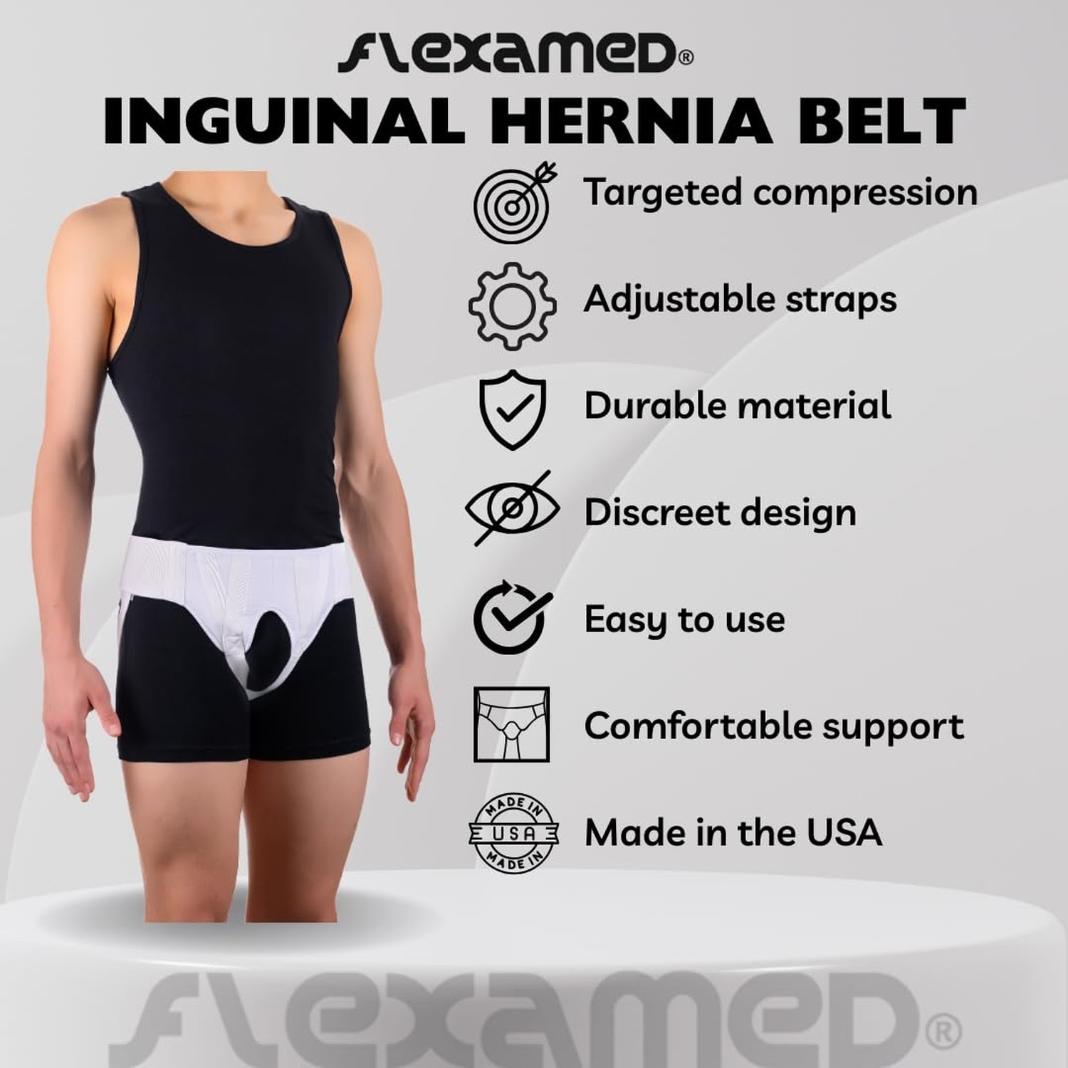 FlexaMed Left Side Inguinal Groin Hernia Truss with Compression Pad White – M…
