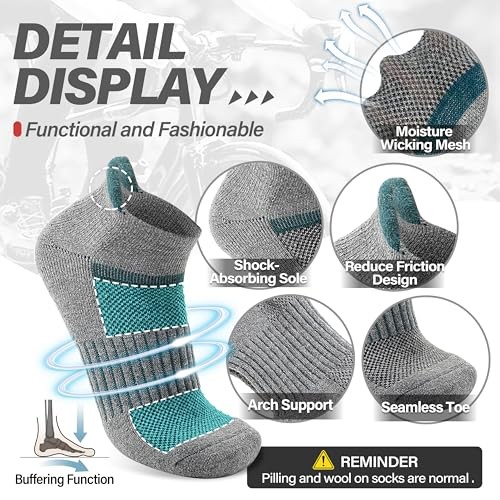 6 Pairs Merino Wool Ankle Running Hiking Socks Compression Large Color Mix