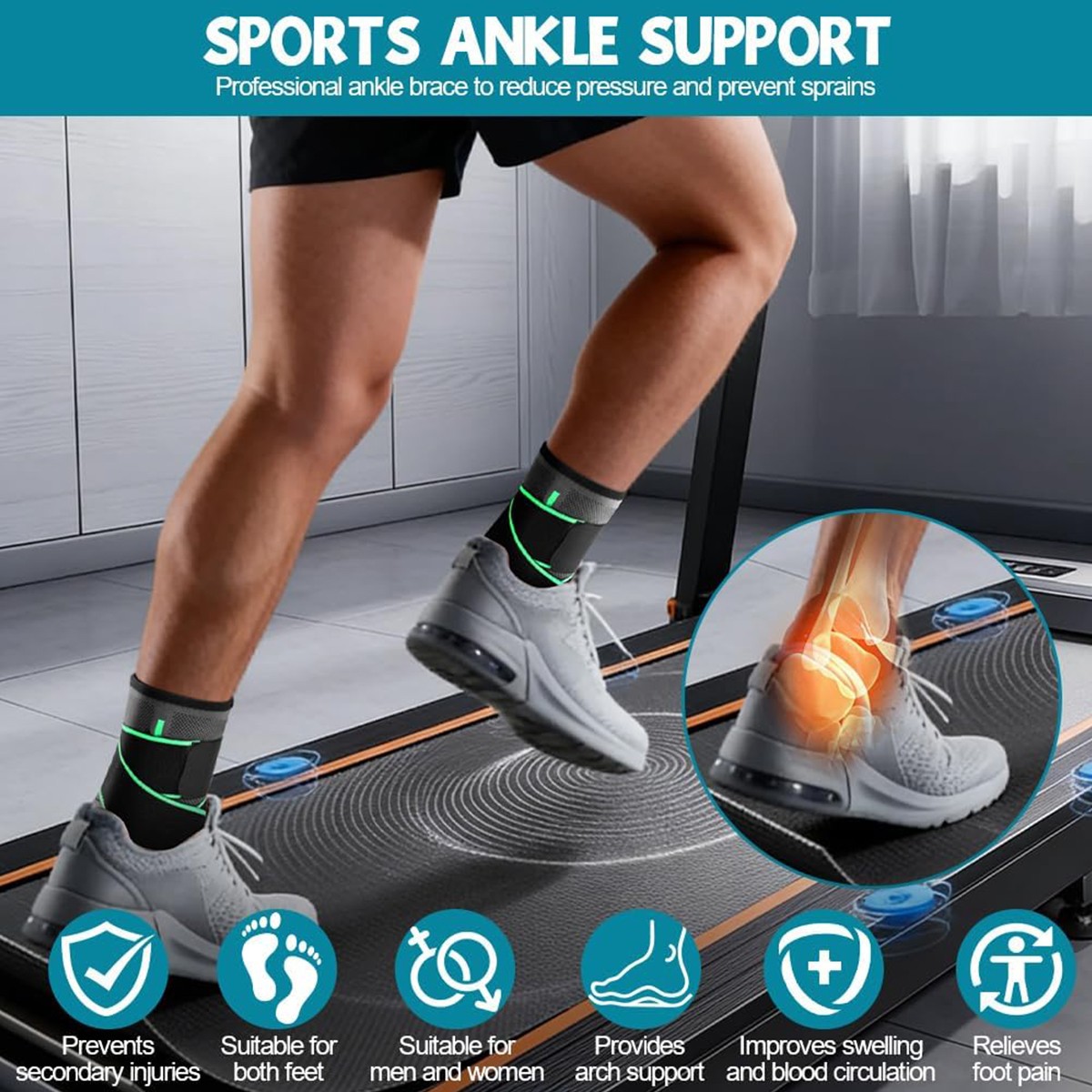 Ankle Brace Adjustable Support Compression Sleeve Sock Wrap Foot Fasciitis Pain