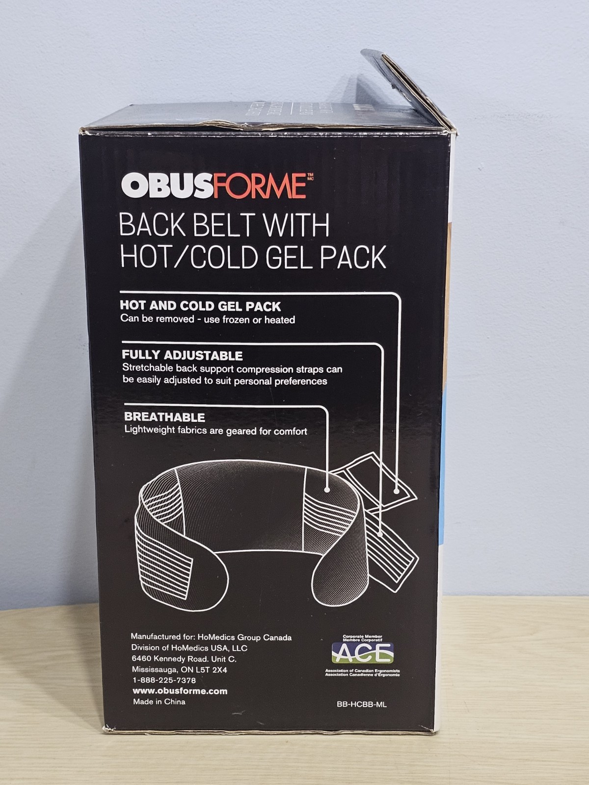 ObusForme Back Support Belt w/ Hot & Cold Gel Pack Adjustable Lumbar Brace Pain