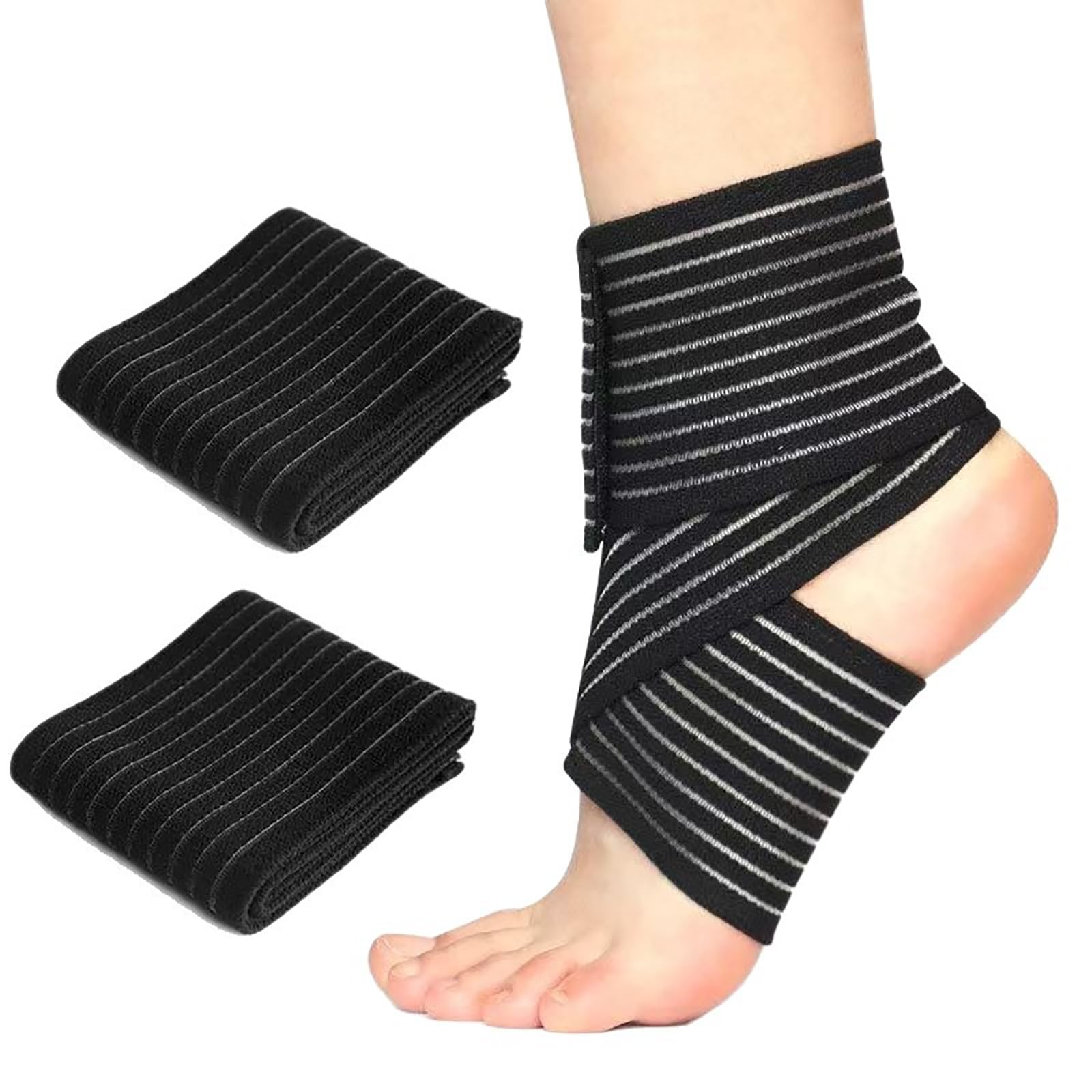 2 PCS Elastic Ankle Brace Compression Support Adjustable Wrap Running Sports