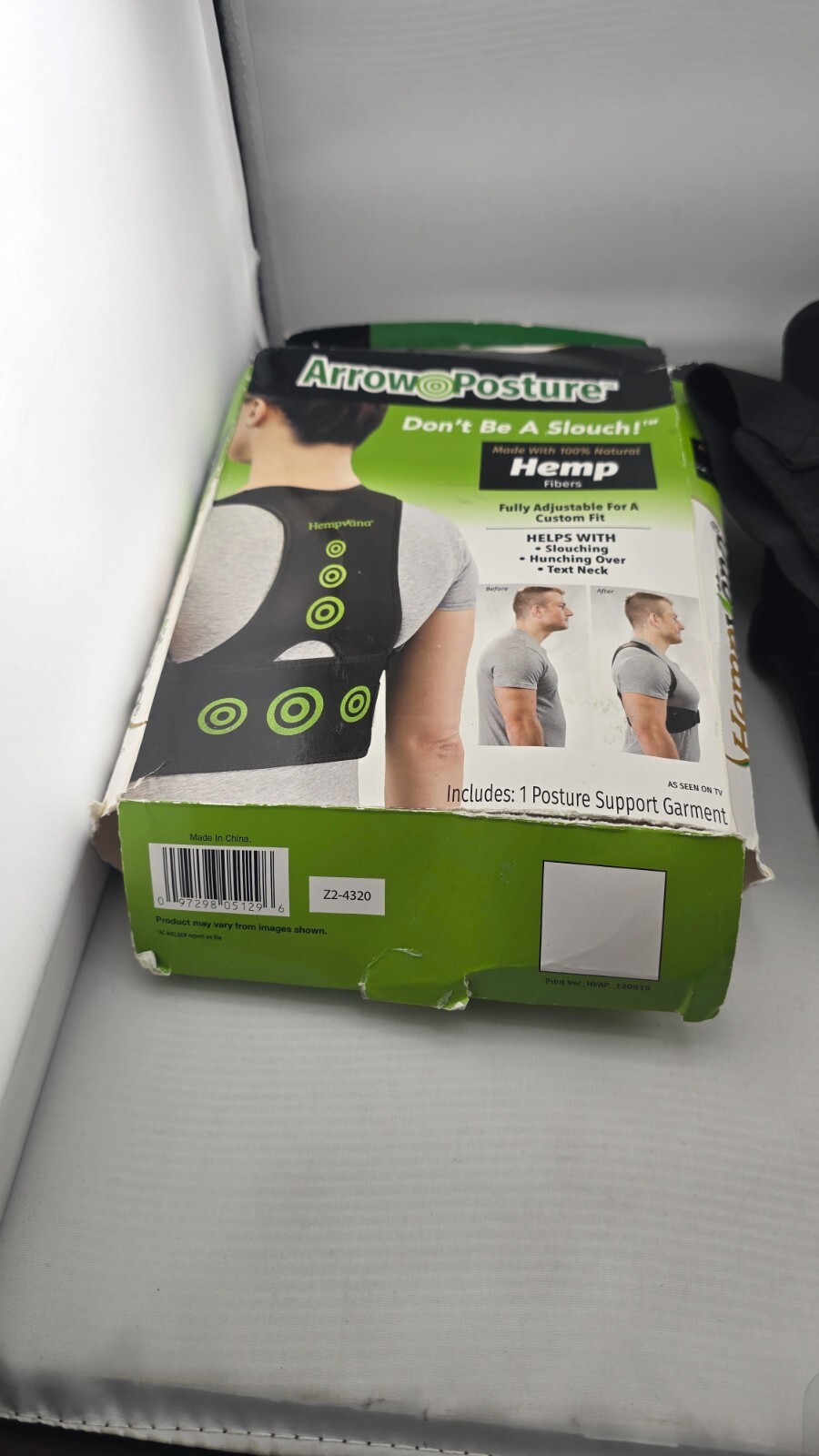 Hempvana Arrow Posture-Fully Adjustable Posture Support Adult (S/M) damaged box