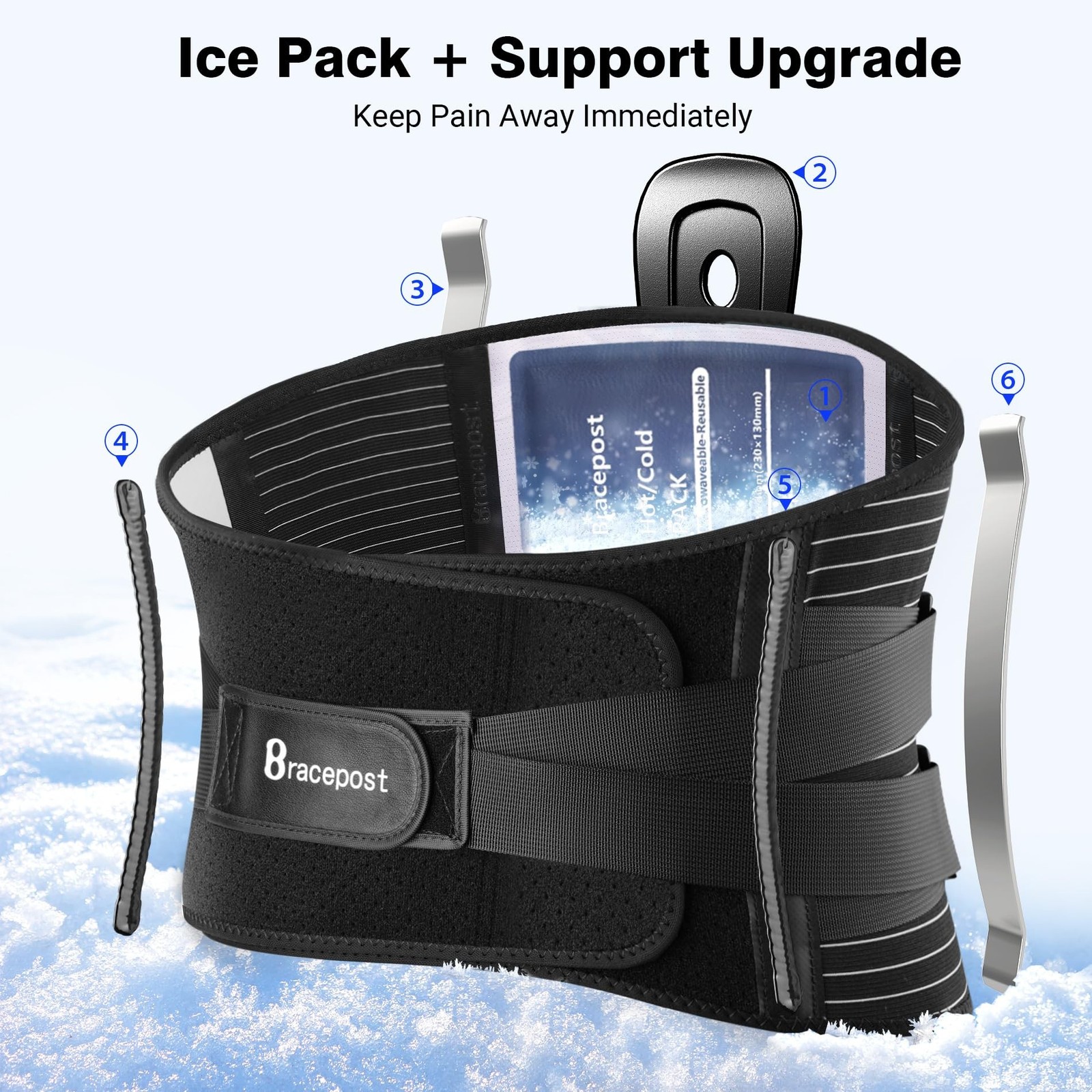 Back Brace for Lower Back Pain,Reusable Ice Pack for Injuries Lumbar Support …