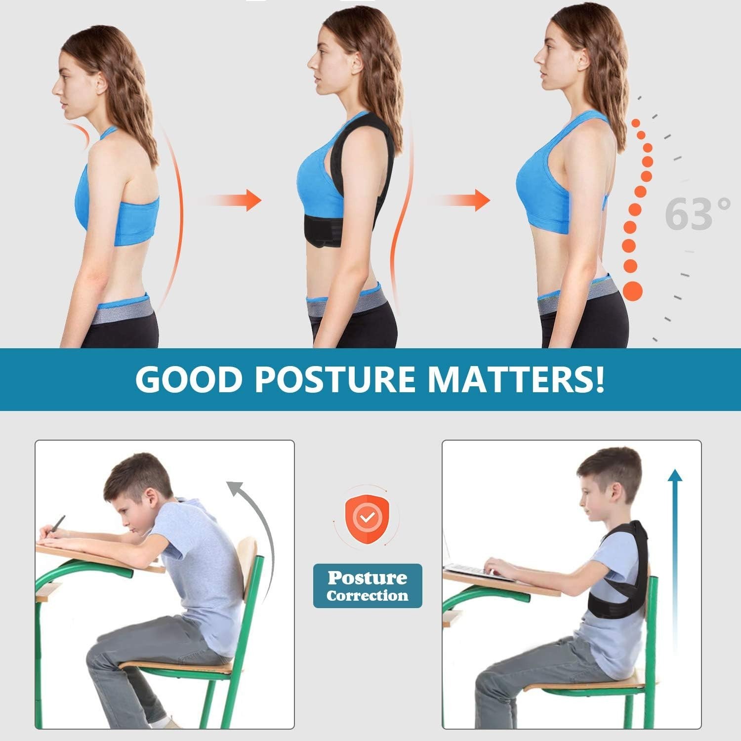 Back Straightener Posture Corrector, Women Men Kids Back Shoulder Neck Support