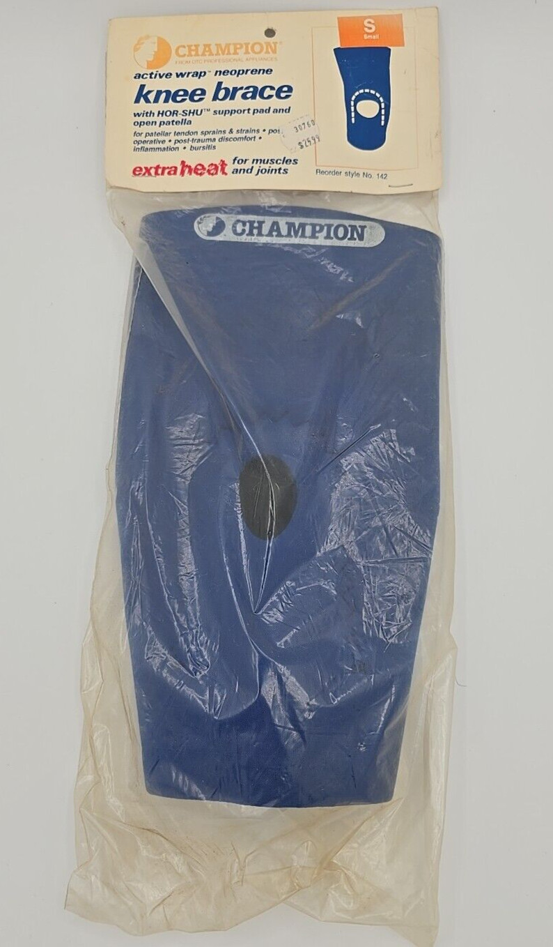 Vintage Champion Neoprene Knee Brace Made in USA, with HOR- SHU Blue, Size SMALL