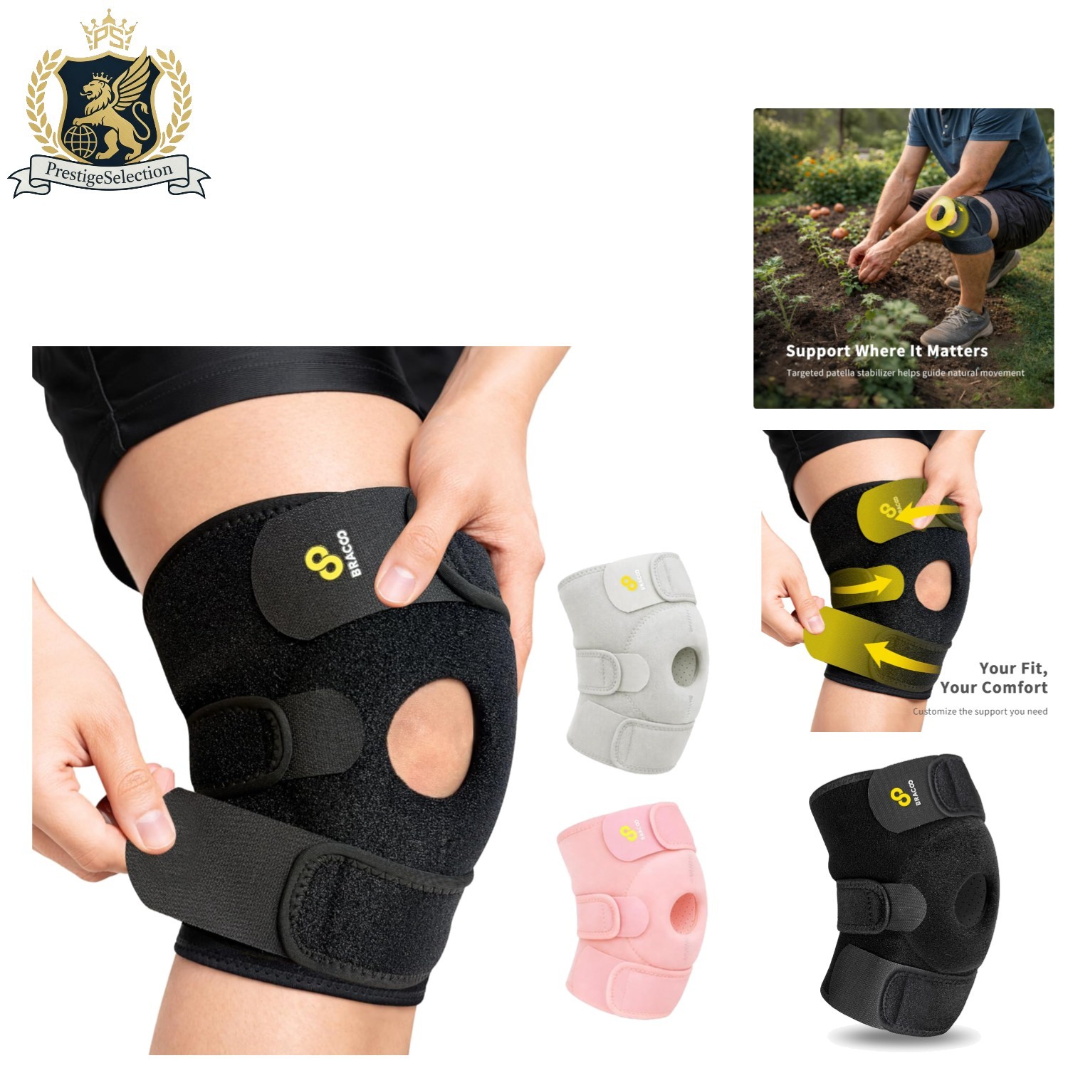 Universal Fit Knee Brace with Open-Patella Design for Pain Relief & Support