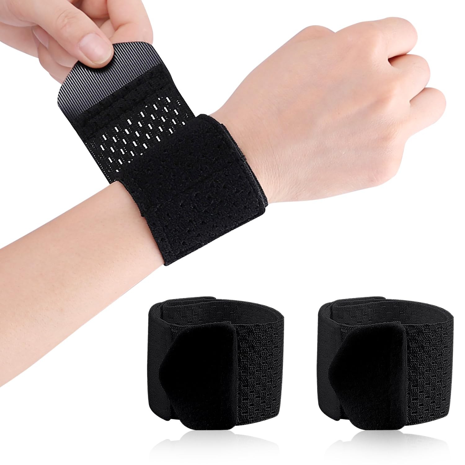2 Pcs Carpal Tunnel Wrist Brace, Ultra Thin Compression 6.7″, Black Regular