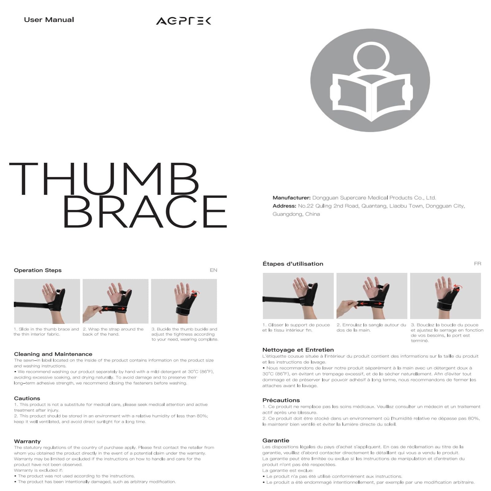AGPTEK Thumb Splint M Right & Left Hand Thumb Spica Support Brace