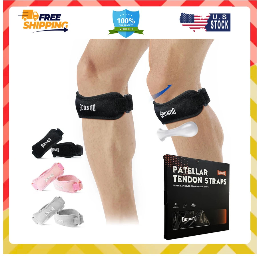 Patellar Tendon Knee Support Strap 2 Pack Pain Relief Band Black