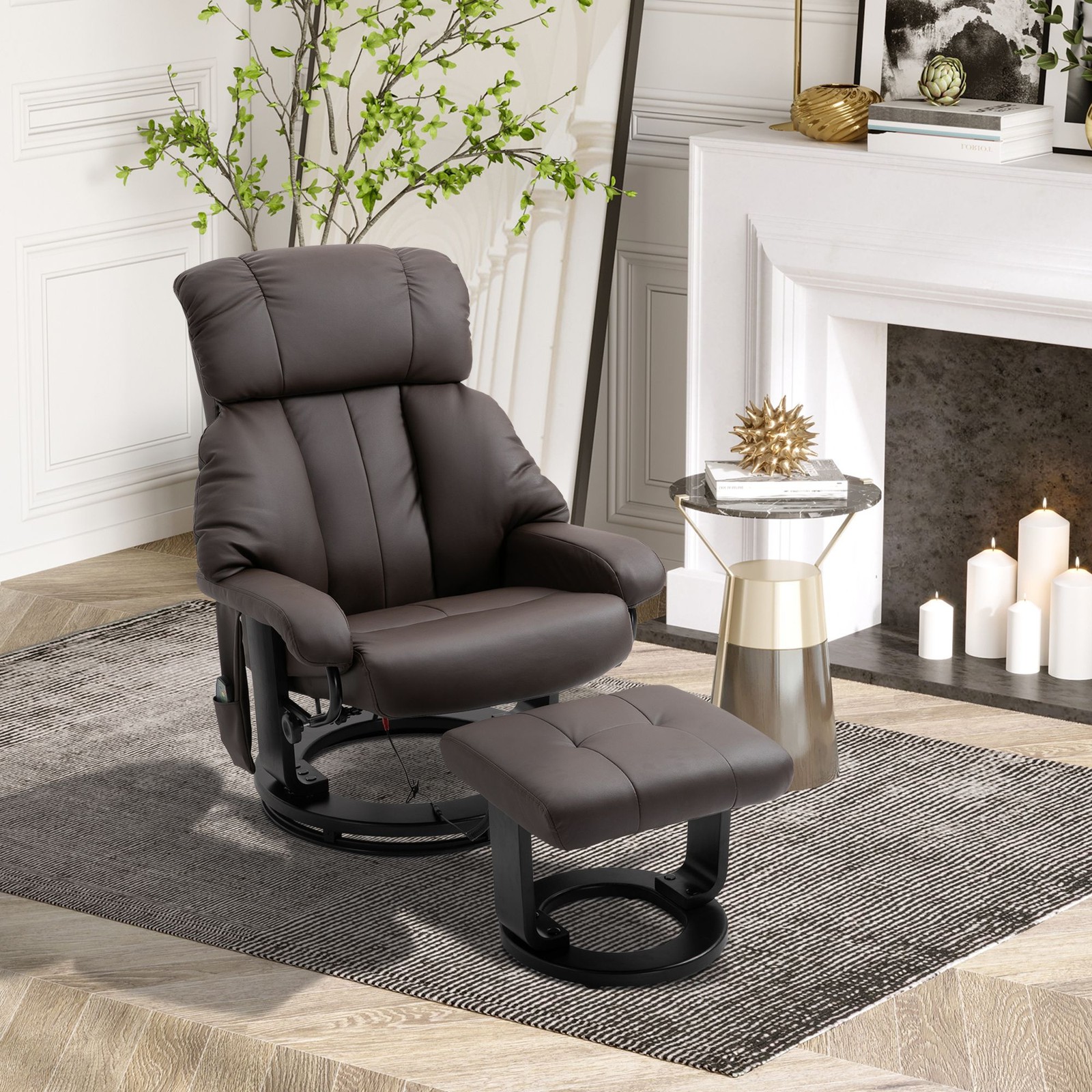 Massage Recliner Chair with Ottoman, 360° Swivel, 10 – Point Vibration, Remote