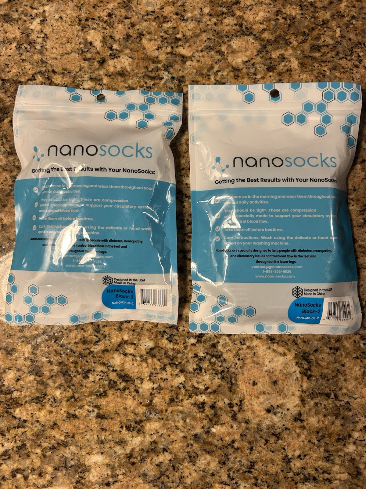 LOT OF 2 NANOSOCKS 3D Nano-Weave Black Compression Socks Size 2 NANOMX-BK-2