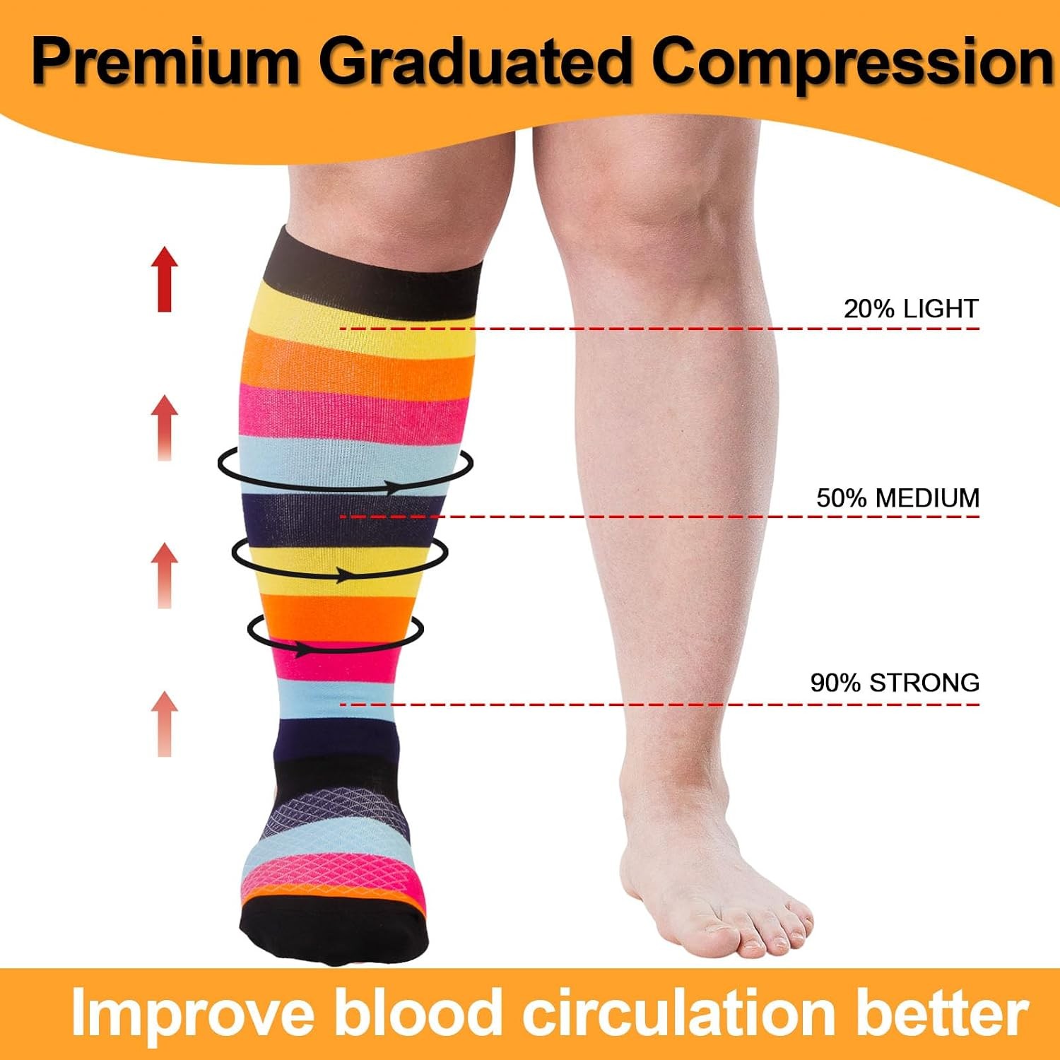 4 Pairs Plus Size Compression Socks 20-30 mmHg Wide Calf